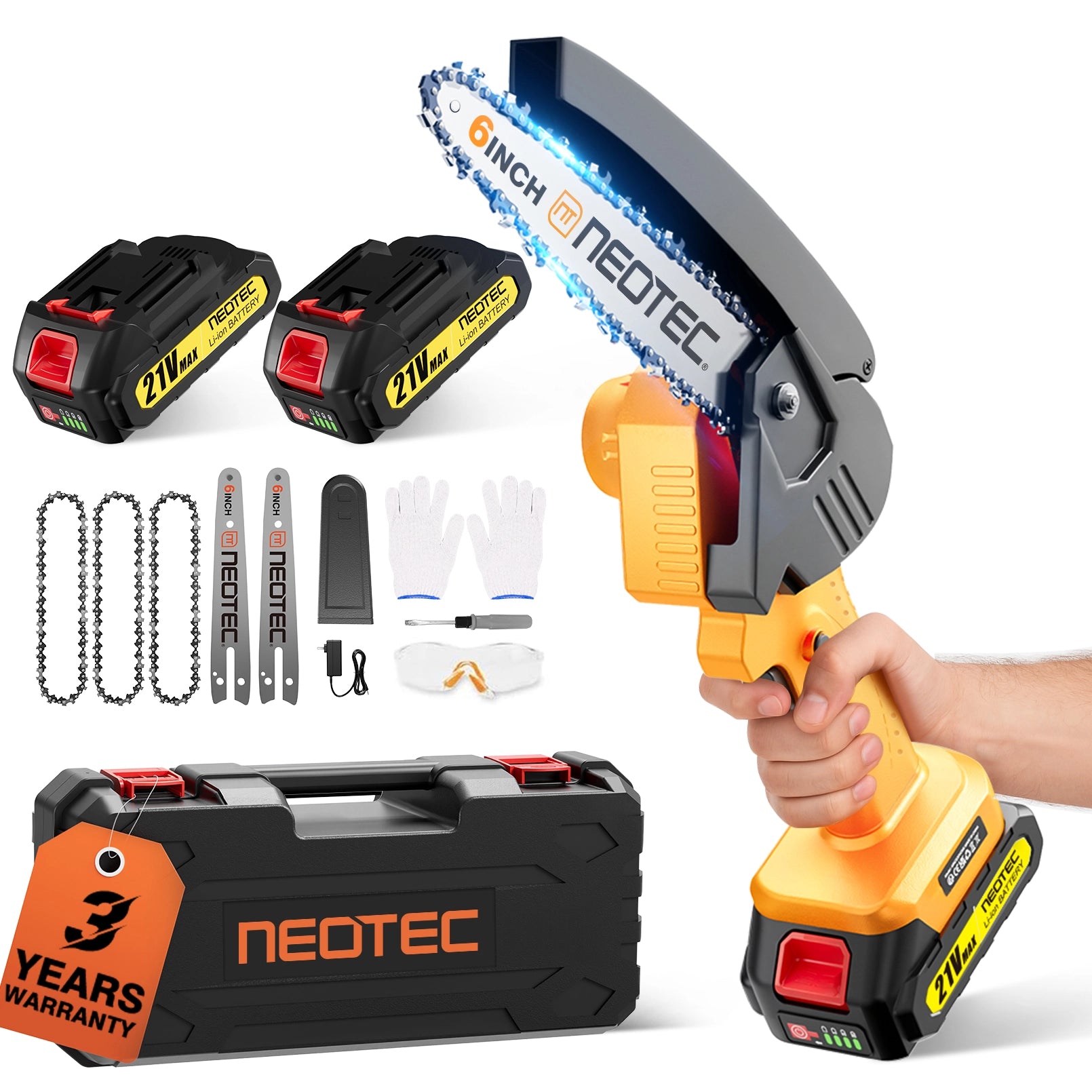 Mini Chainsaw Cordless 6-inch, NEOTEC Handheld Electric Chainsaw