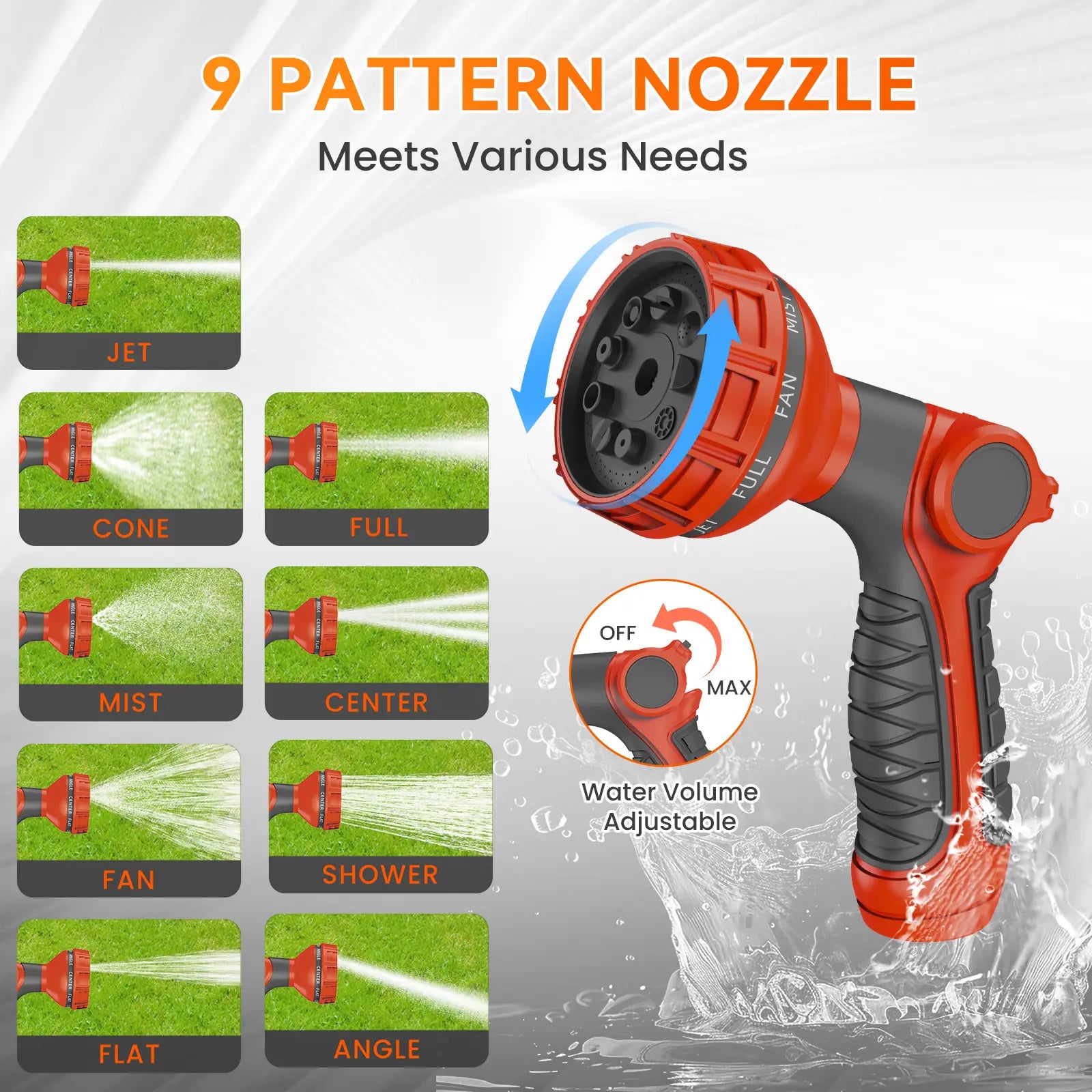 NEOTEC Retractable Garden Hose Reel 1/2 inch x 100ft - Wall Mounted Heavy Duty Hose Reel with 3/4 Inch Brass Fittings & 9-Pattern Nozzle - Auto Rewind System, Any Length Lock, 180° Swivel Bracket G30A1230