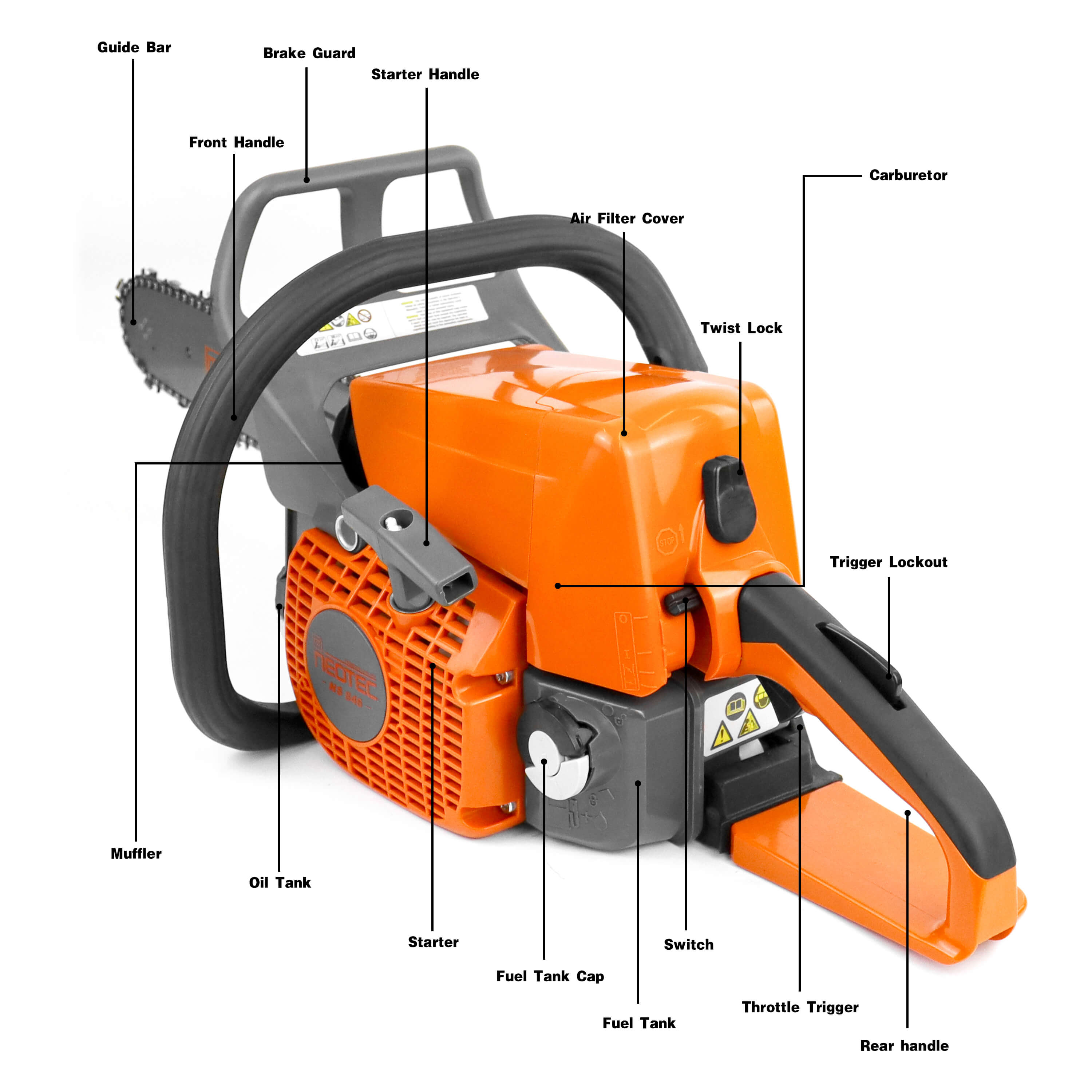 NEOTEC Gas Chainsaw NS846 industrial 45.4cc chainsaw for slab cutting