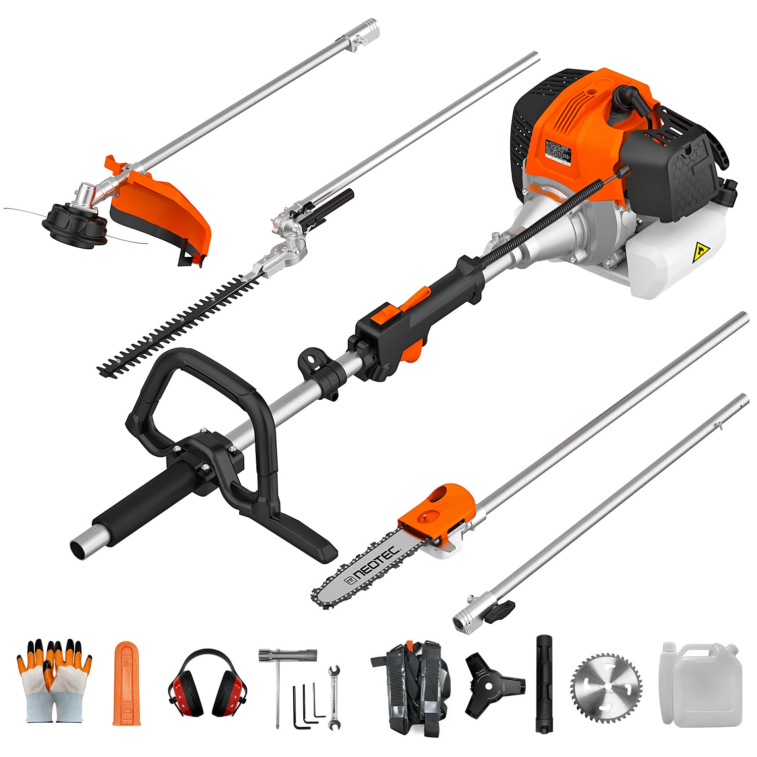 NEO-TEC 52CC 2-Stroke Gas Powered 5-in-1 Multi-Functional Weed Eater & Trimmer Combo Kit - Includes Grass Trimmer, Brush Cutter, Hedge Trimmer, Pole Saw, Blade BC520-5NT