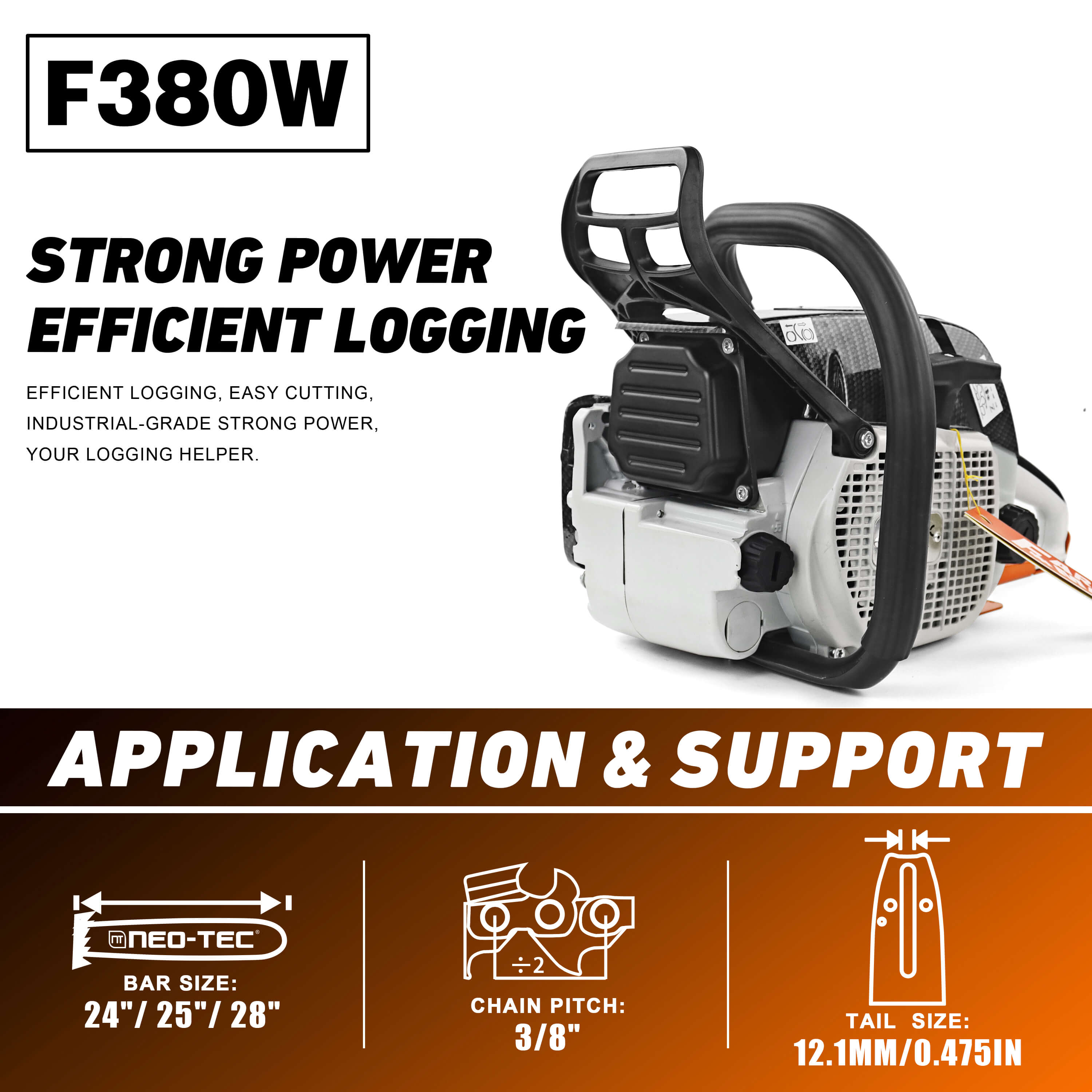 FARMMAC Gas Chainsaw F380W 72cc logging chainsaw with anti-vibration handle