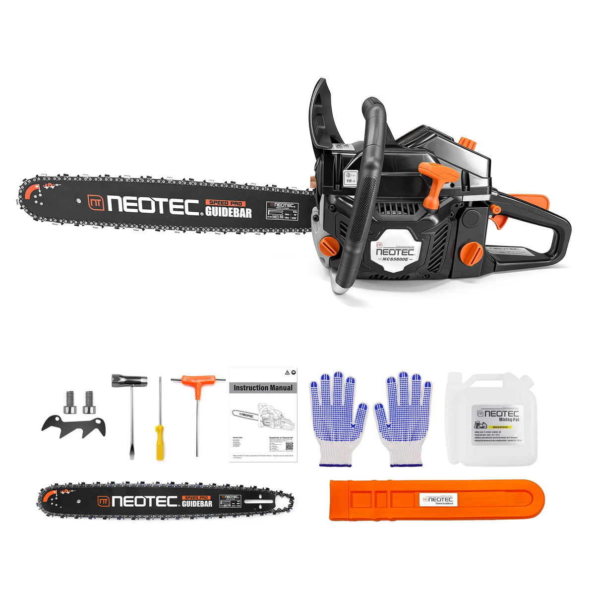 NEOTEC NCS5800E 58CC Gas Chainsaw 18" & 20" Bar Easy Start for Wood Cutting