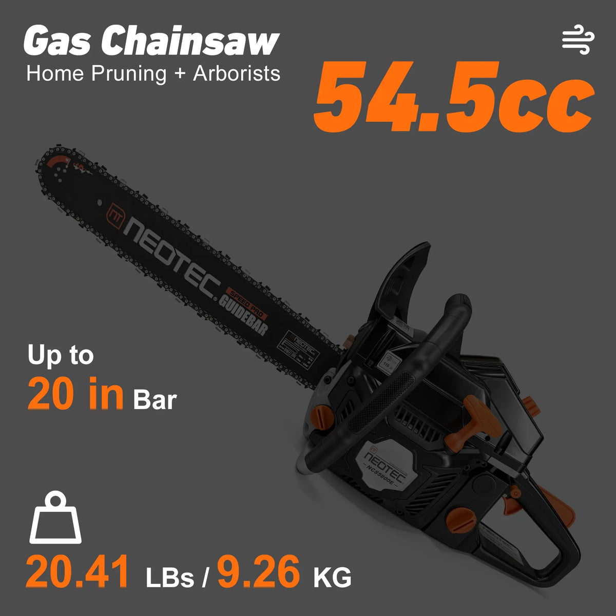 NEOTEC NCS5800E 58CC Gas Chainsaw 18" & 20" Bar Easy Start for Wood Cutting