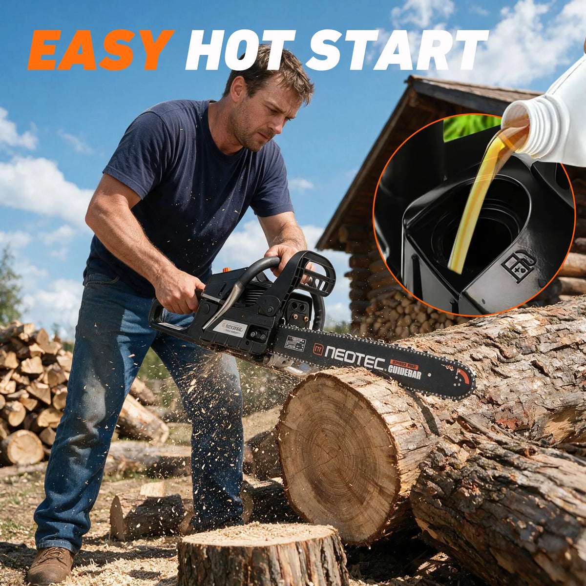 NEOTEC NCS5800E 58CC Gas Chainsaw 18" & 20" Bar Easy Start for Wood Cutting