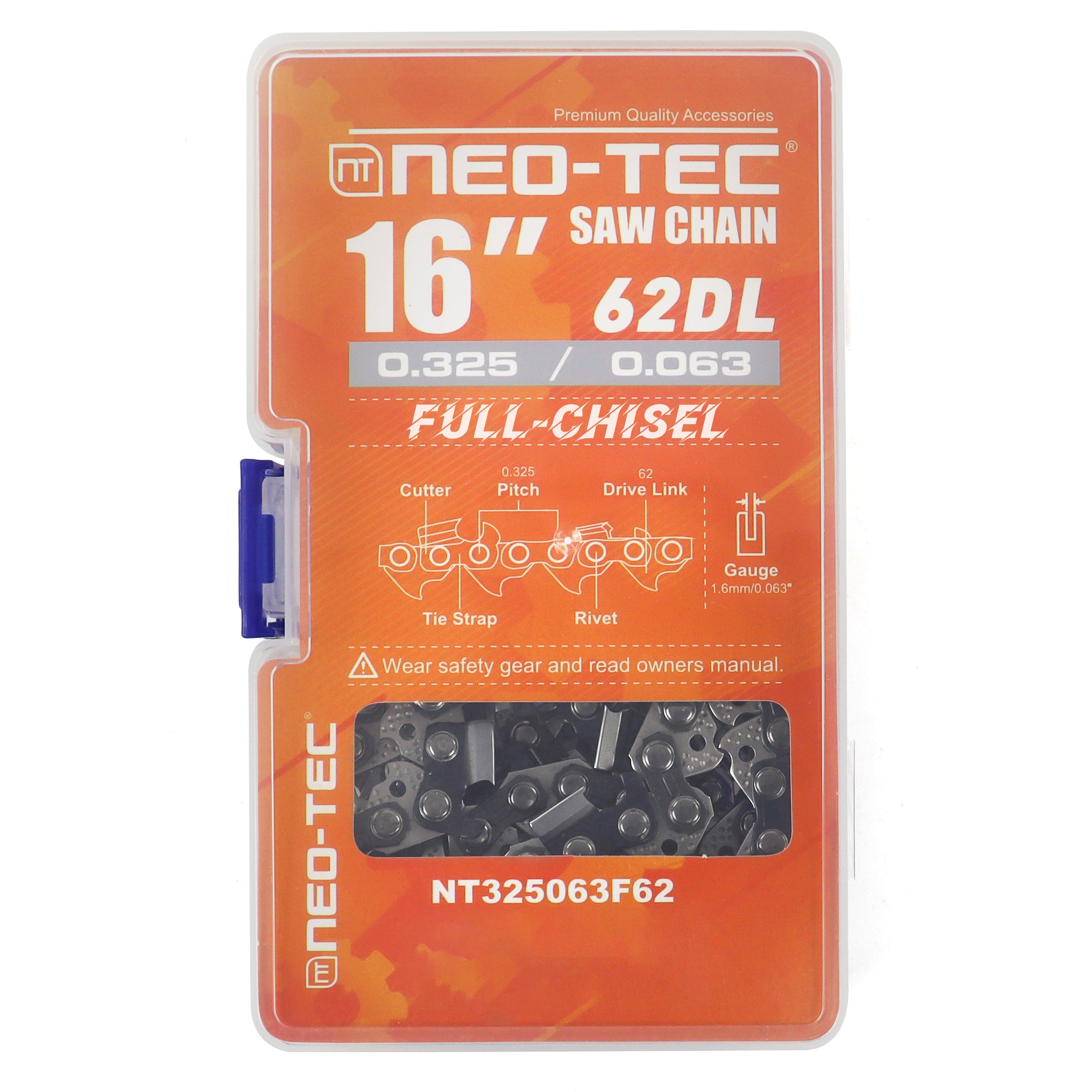 16 Inch Chainsaw Chain .325 Pitch, 0.063" Gauge, 62 Drive Links Fits for 26RM3-62 Stihl 025, MS250, MS251, 3689 005 0062, 3639 005 0062, Oregon L62