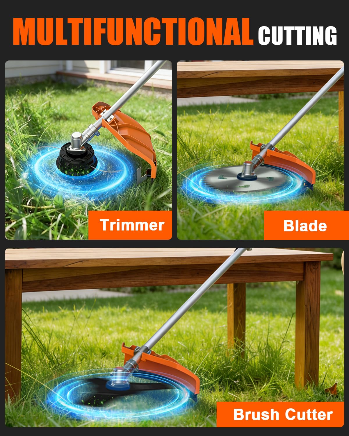 NEO-TEC 52CC 2-Stroke Gas Powered 5-in-1 Multi-Functional Weed Eater & Trimmer Combo Kit - Includes Grass Trimmer, Brush Cutter, Hedge Trimmer, Pole Saw, Blade BC520-5NT