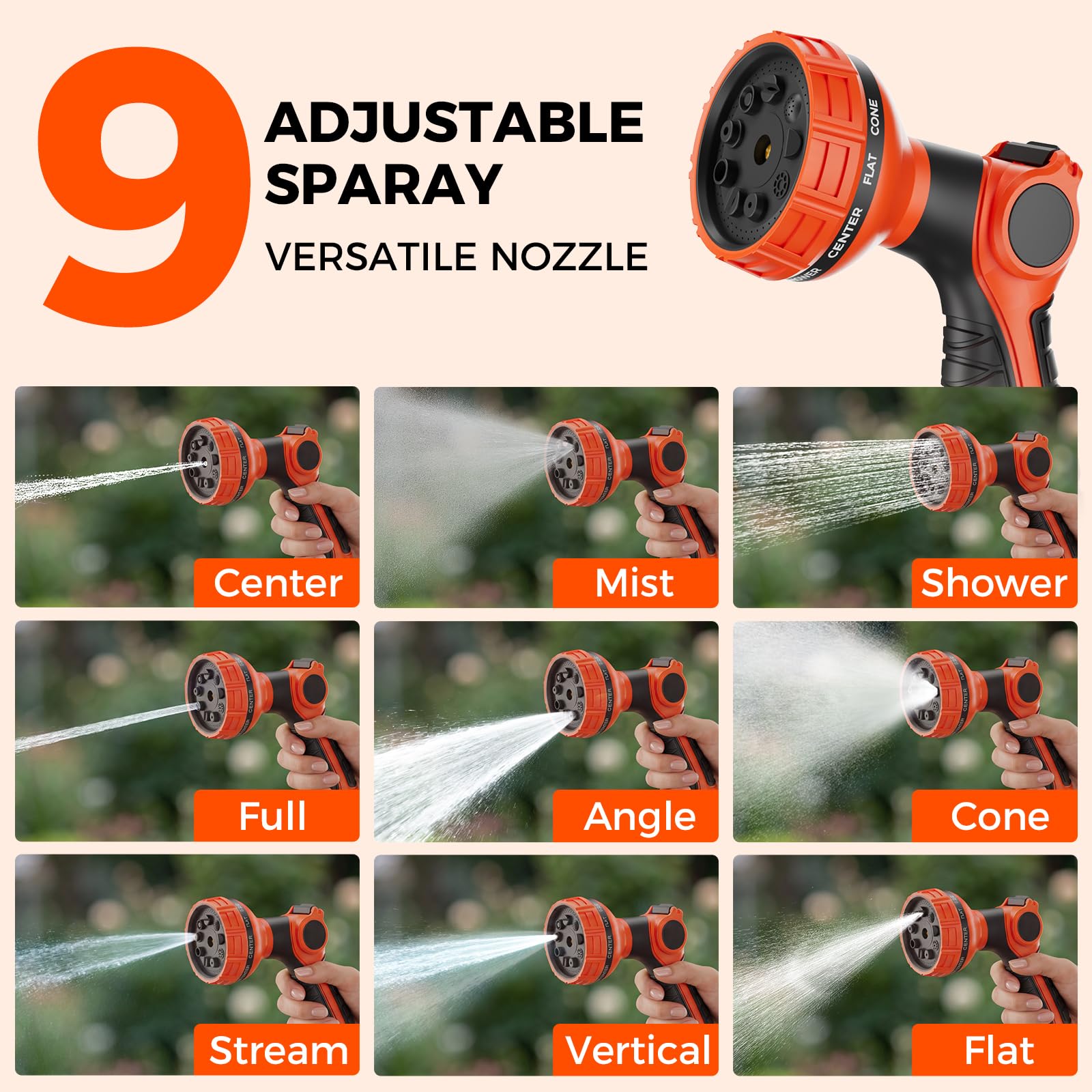Upgraded Retractable Garden Hose Reel 1/2 inch x 130 ft Any Length Lock 9 Pattern Nozzle G401240A