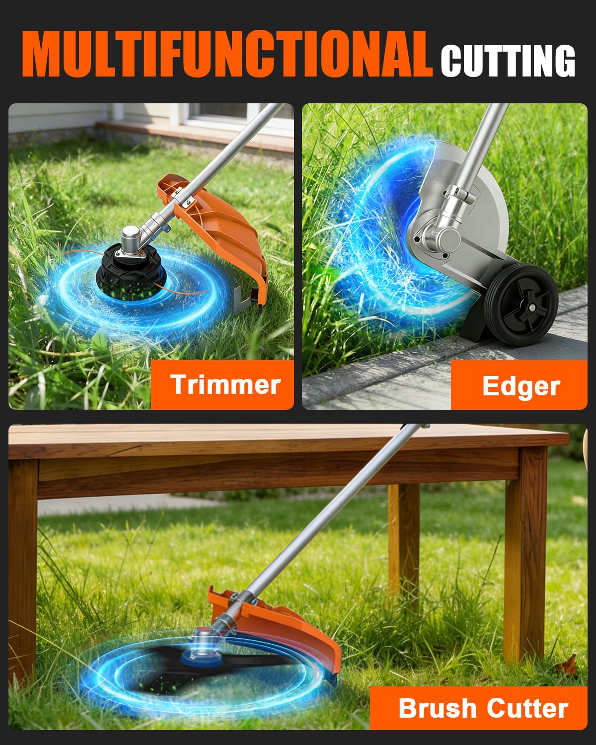 NEOTEC 26cc 6 in 1 Multi Functional Combo Kit, 2 Cycle Gas Powered Hedge Trimmer, Weed Eater Wacker, String Trimmer, Brush Cutter, Edger with 3.3FT Extension Rod