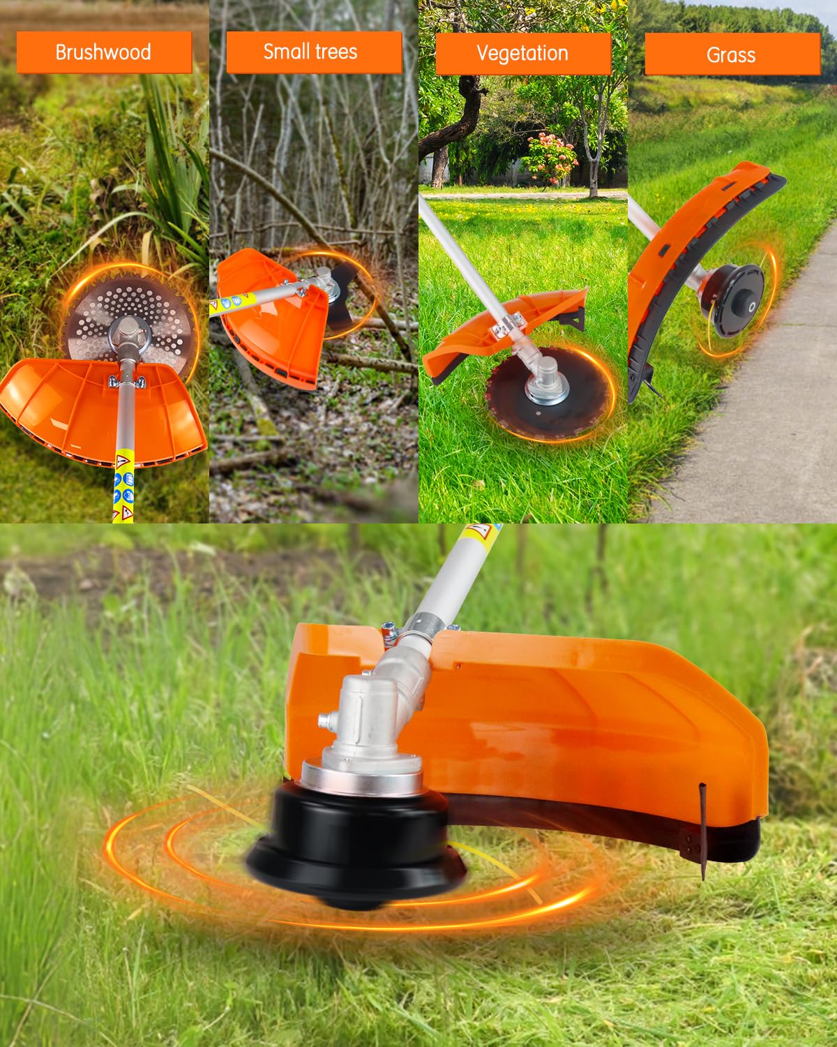 NEO-TEC 31cc 4-Cycle Gas Weed Wacker 4 in 1 String Trimmer/Edger 17'' with 10'' Brush Cutter x3 Rubber U-Handle & Shoulder Strap GX35NT