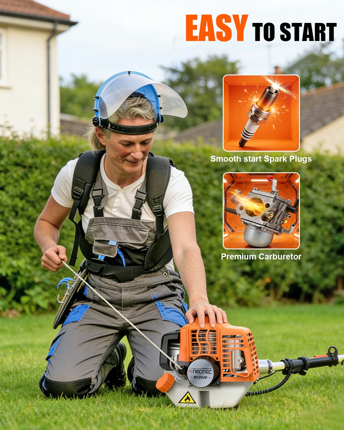 NEOTEC 26cc 6 in 1 Multi Functional Combo Kit, 2 Cycle Gas Powered Hedge Trimmer, Weed Eater Wacker, String Trimmer, Brush Cutter, Edger with 3.3FT Extension Rod