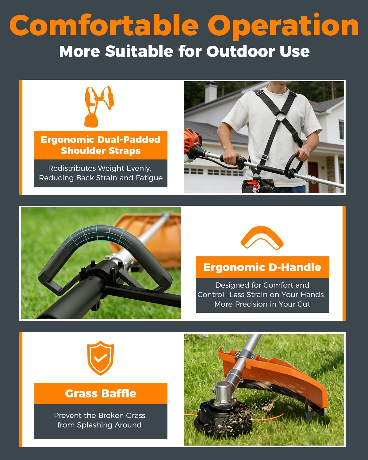 NEOTEC 26cc 4 in 1 Multi Functional Trimming Tools, Gas Powered Hedge Trimmer,Lawn Edger, String Trimmer, Brush Cutter BC260E-XJ