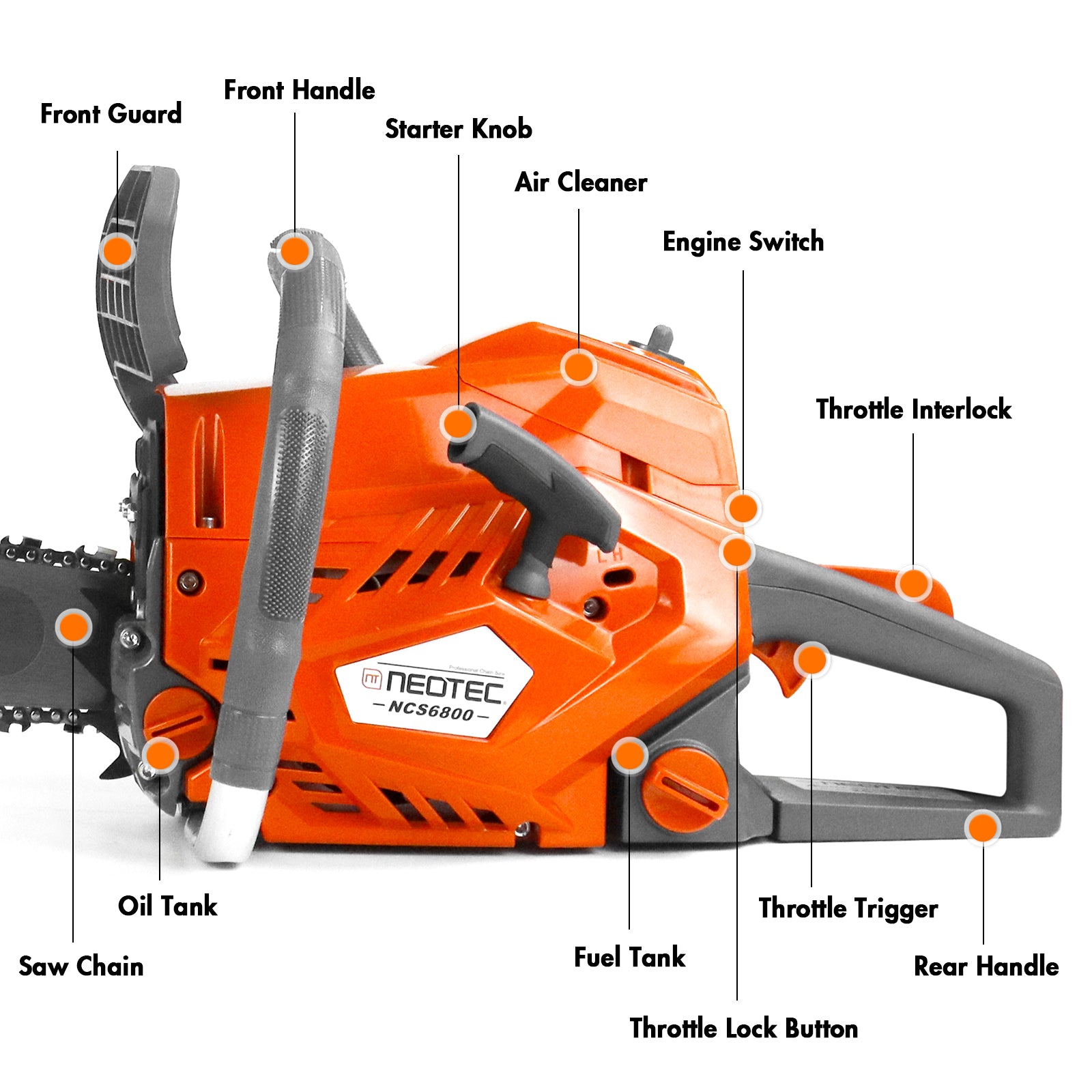 NEO-TEC Gas Chainsaw NCS6800 68cc chainsaw for beginners with safety guard