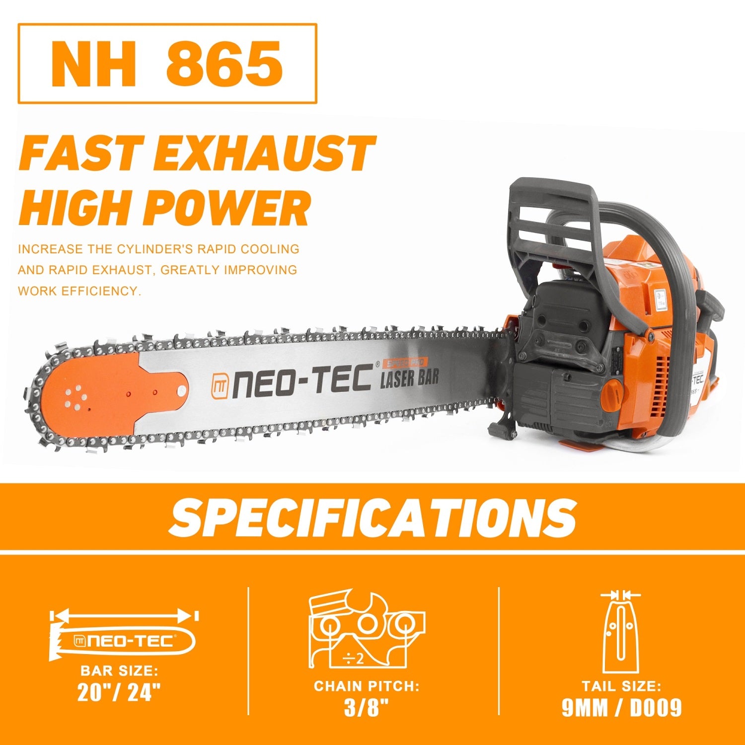 Neo-tec Chainsaw NH865 65cc 24in 22 20 inch Best Faemtech Gas Chainsaws U.S. STOCK - NEOTEC CHAINSAW