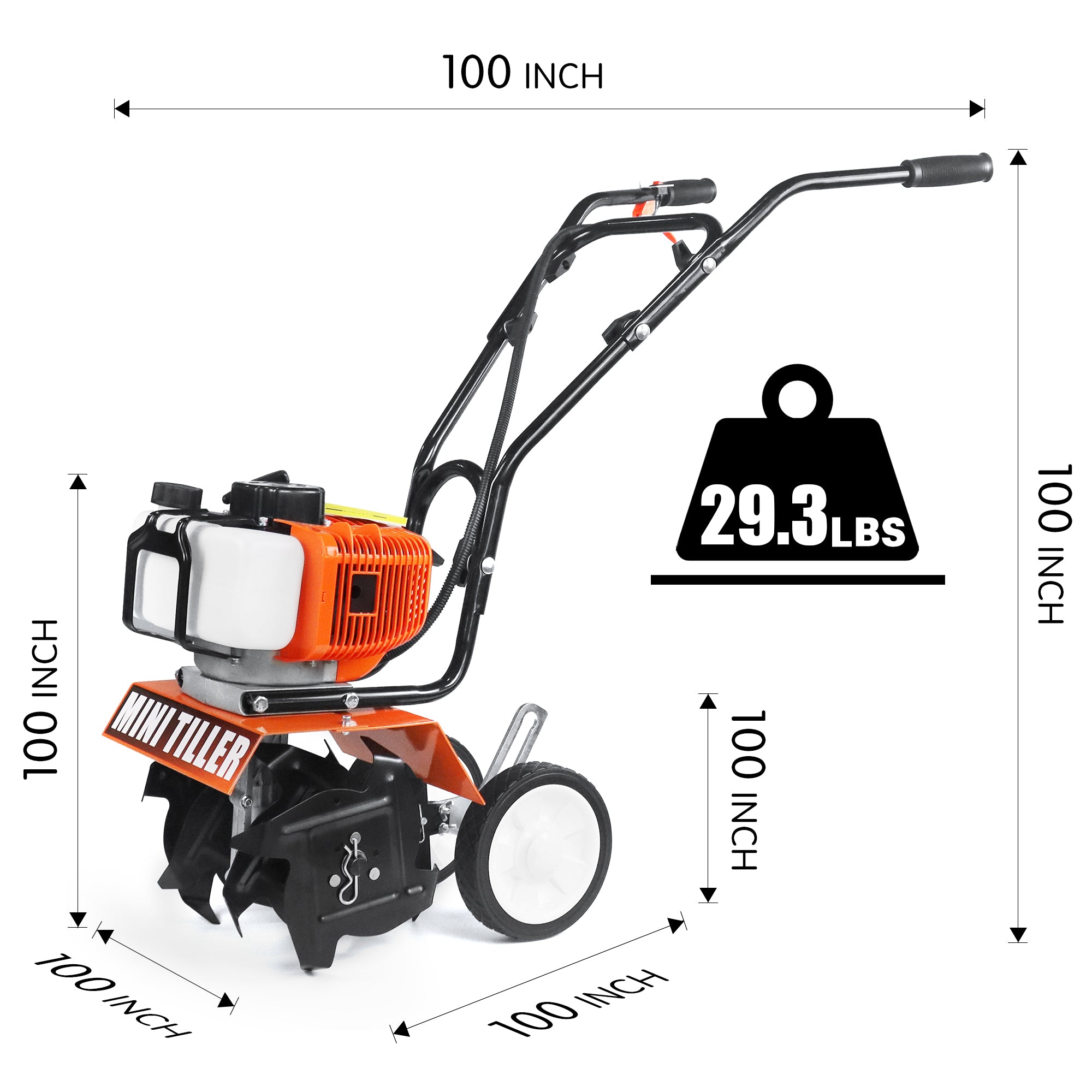 NEOTEC MT520 Mini Tiller Cultivator, 52cc 2 Stroke Gas Powered 4 Premium Steel Adjustable Forward Rotating Tines, 52cc Mini Tiller specs comparison