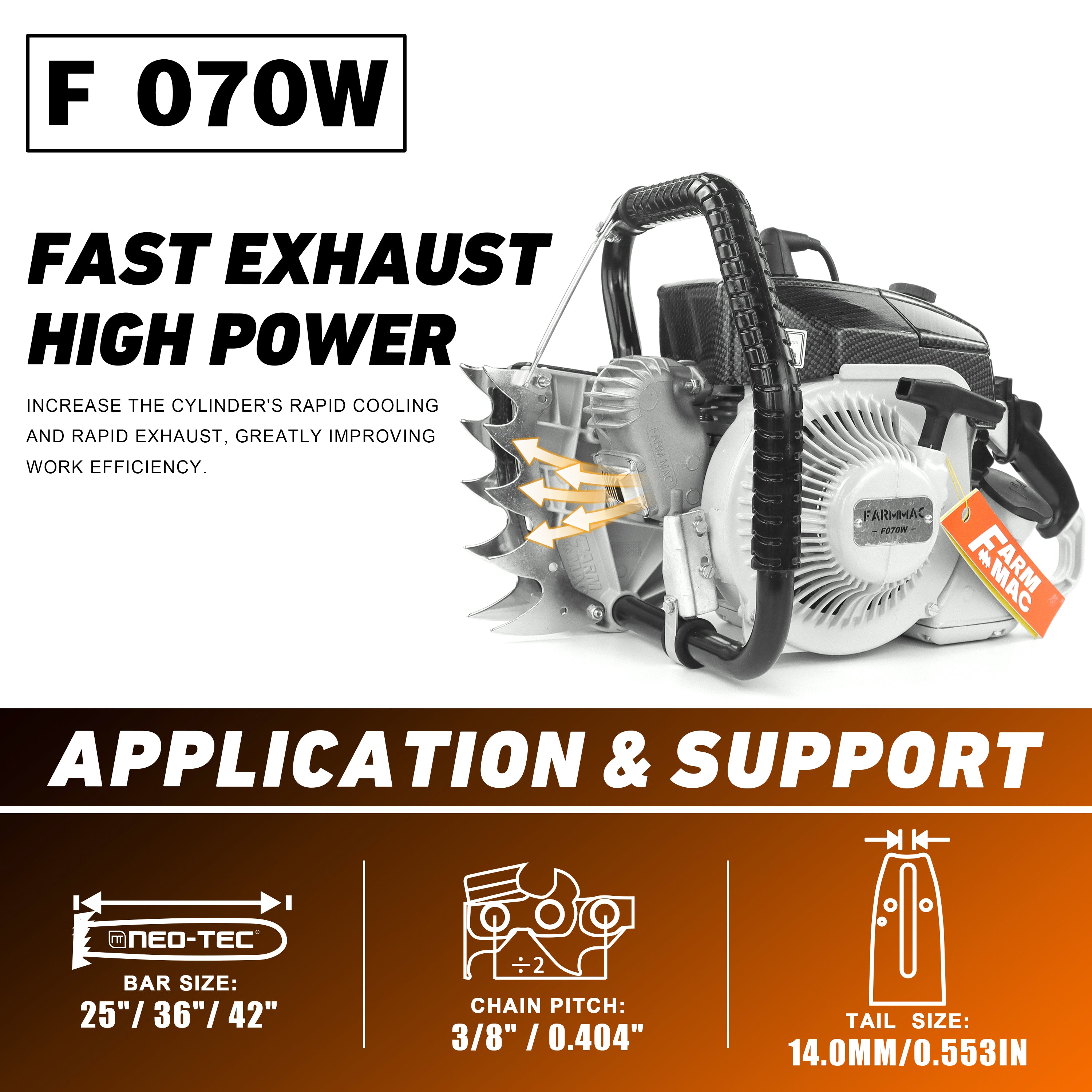 Gas Chainsaw FARMMAC F070W 105cc 42 36 inch Chainsaw for Milling U.S. STOCK - NEOTEC CHAINSAW