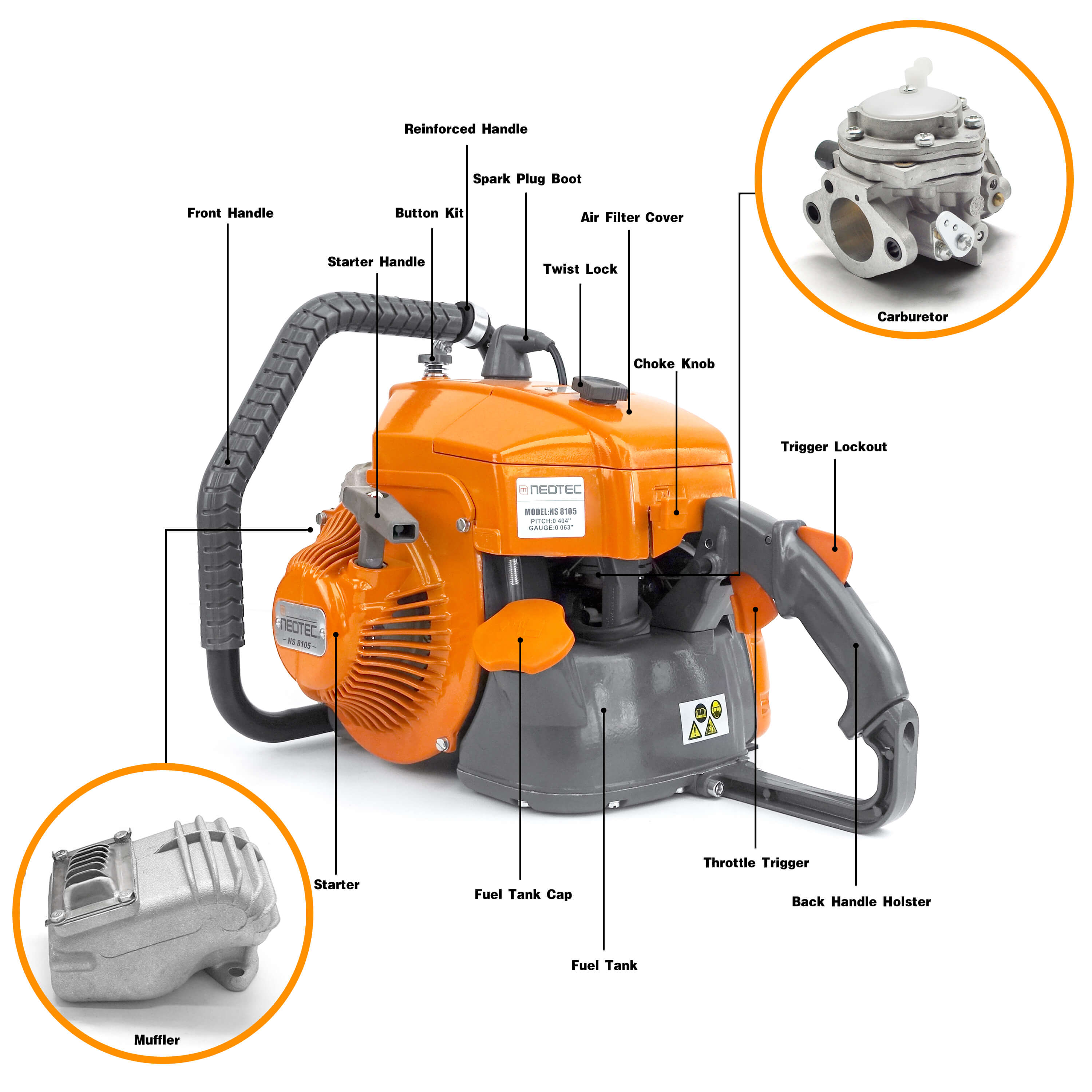 Neo-tec Chainsaw NS8105 105cc 36in 42 36 inch Gas Chainsaw for Milling - NEOTEC CHAINSAW