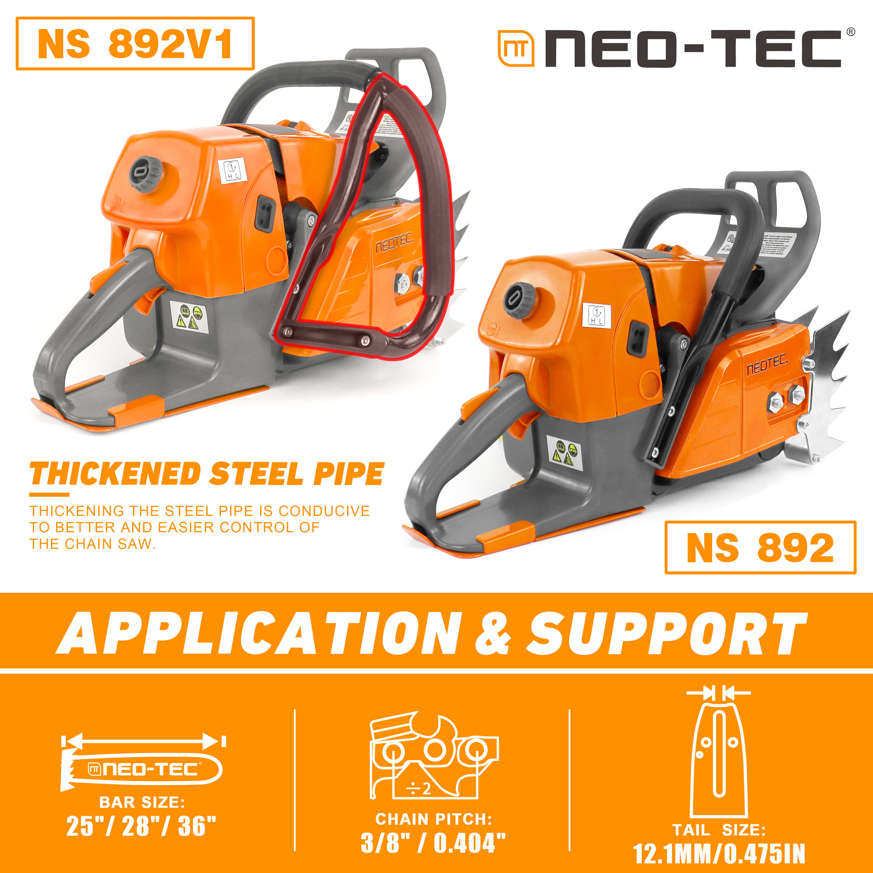 Neo-tec Chainsaw NS892 92 90cc 24 36in 42 36 25 inch Gas Chainsaw US STOCK - NEOTEC CHAINSAW