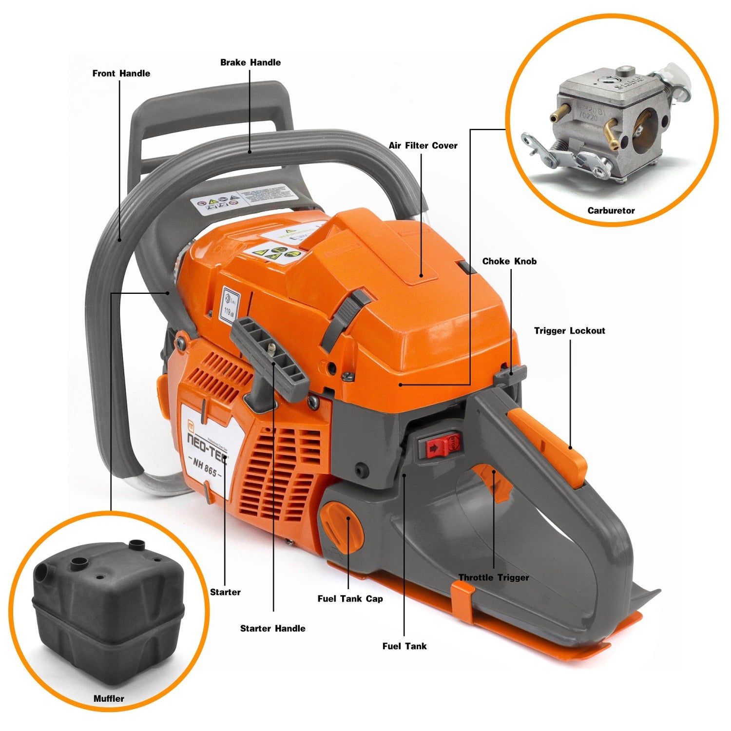 Neo-tec Chainsaw NH865 65cc 24in 22 20 inch Best Faemtech Gas Chainsaws U.S. STOCK - NEOTEC CHAINSAW