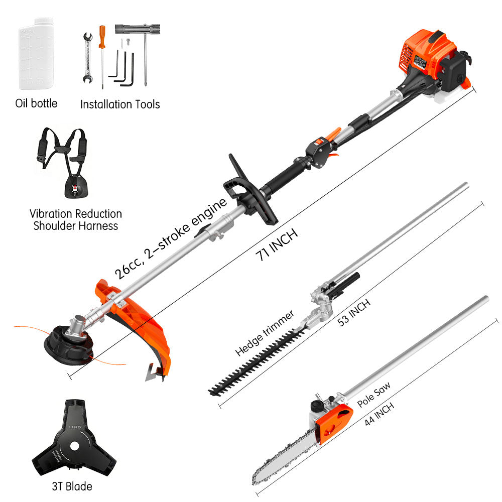 NEOTEC 26cc 4 in 1 String Trimmer/Edger, Pole Saw, Hedge Trimmer and Brush Cutter Blade BC260E-JS