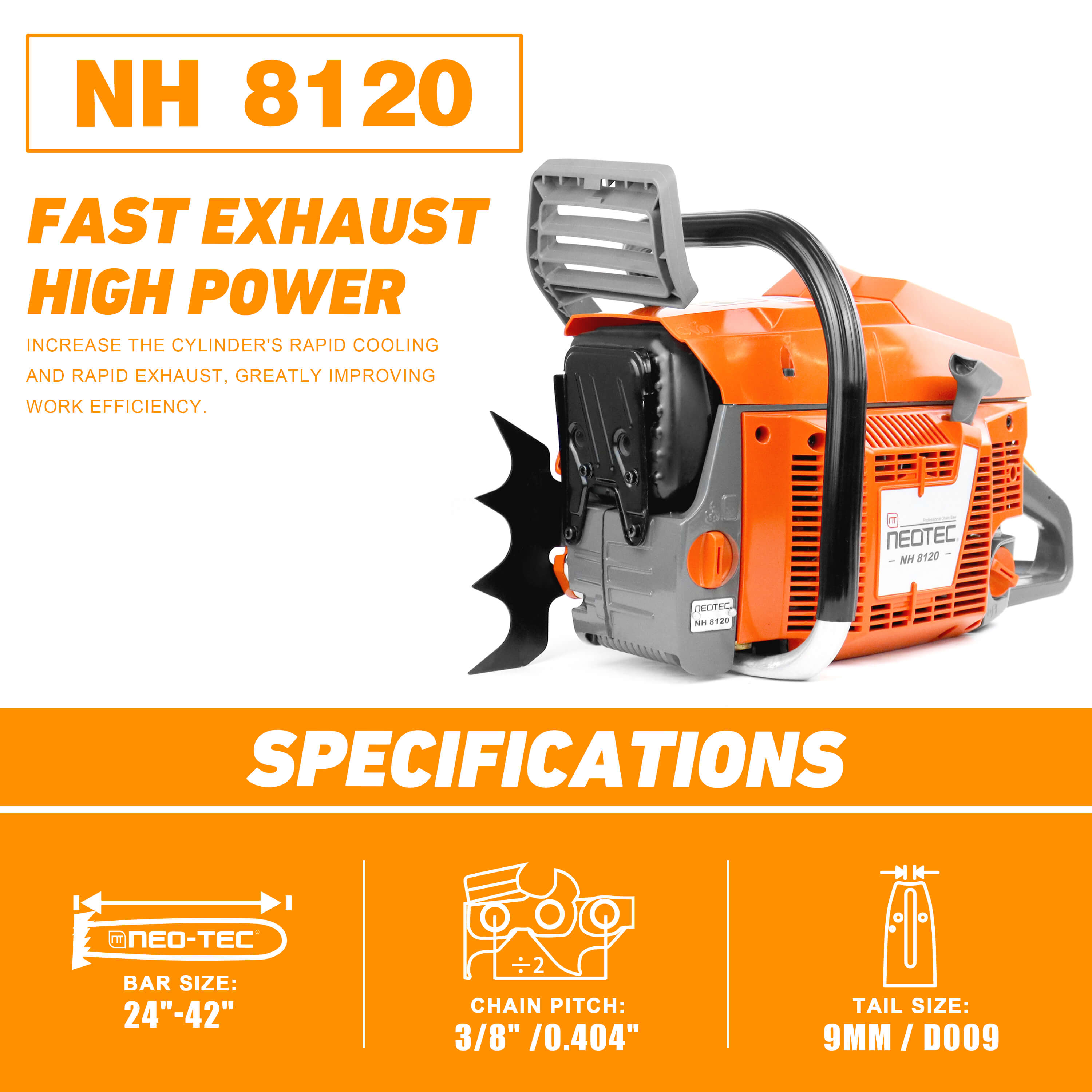 NEOTEC Gas Cainsaw NH8120 120cc chainsaw for portable sawmill setup