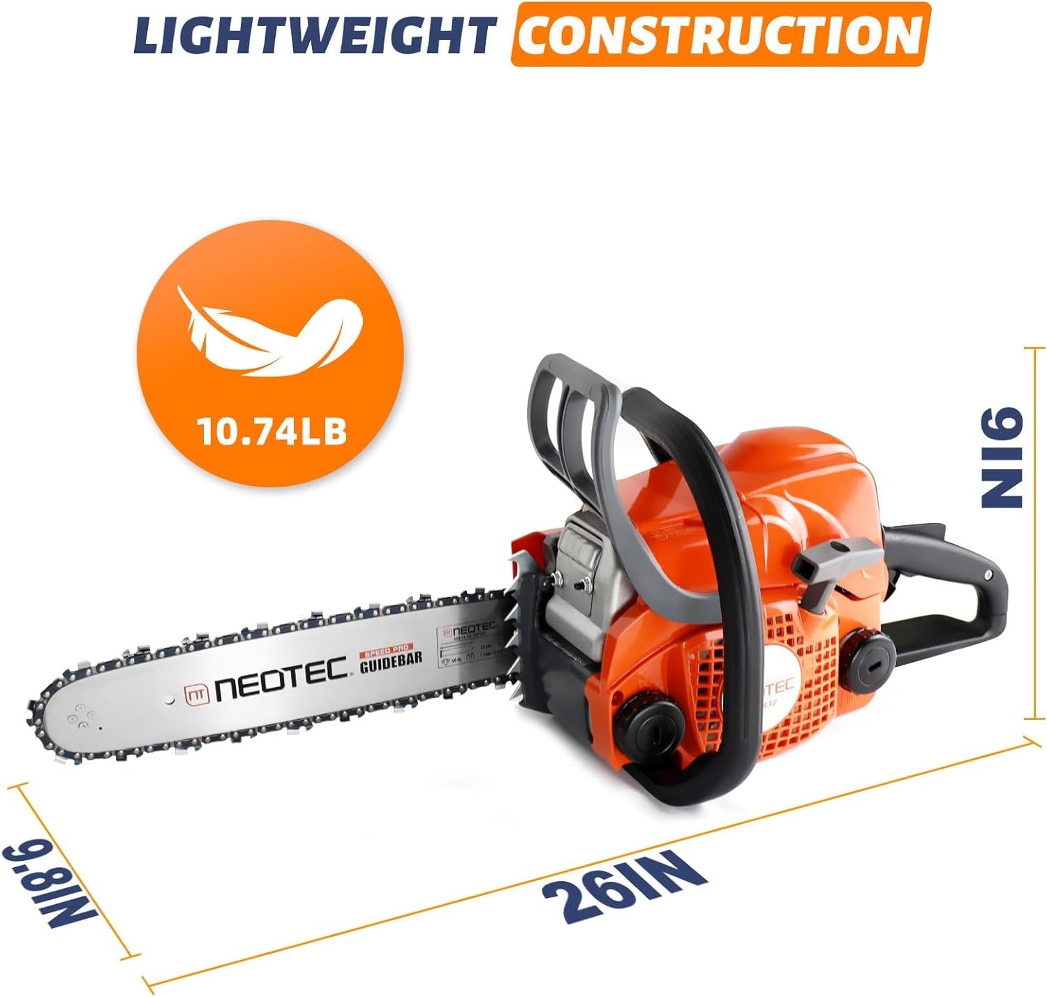 NEOTEC Gas Chainsaw NS832 31.8cc logging chainsaw with anti-vibration handle