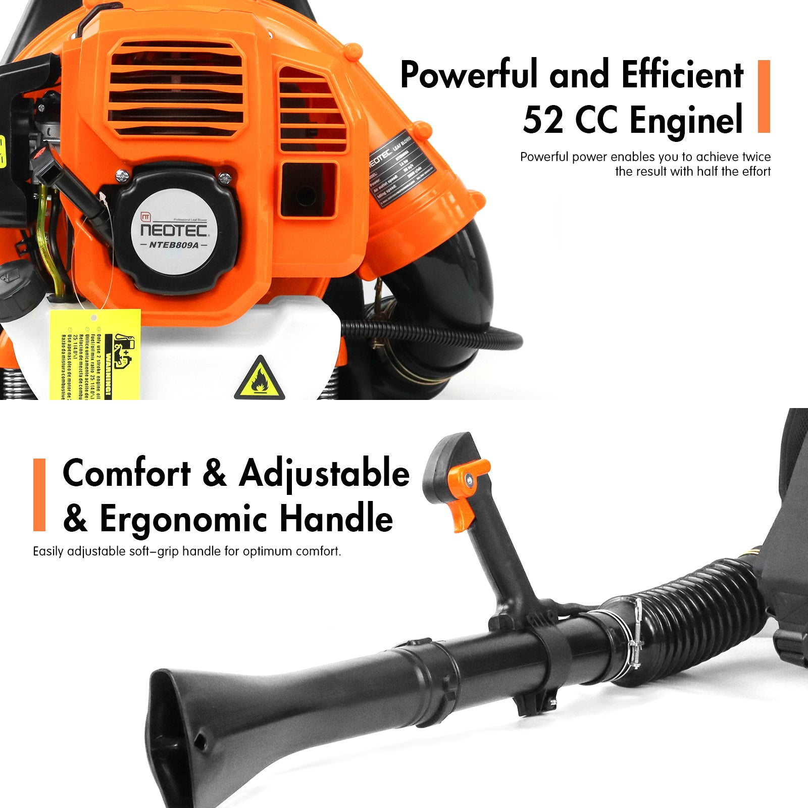 NEO-TEC Professional 52CC 2 Stroke Backpack Leaf Blower 180 MPH 470 CFM Commercial Lawn Care & Patio Maintenance NTEB809A