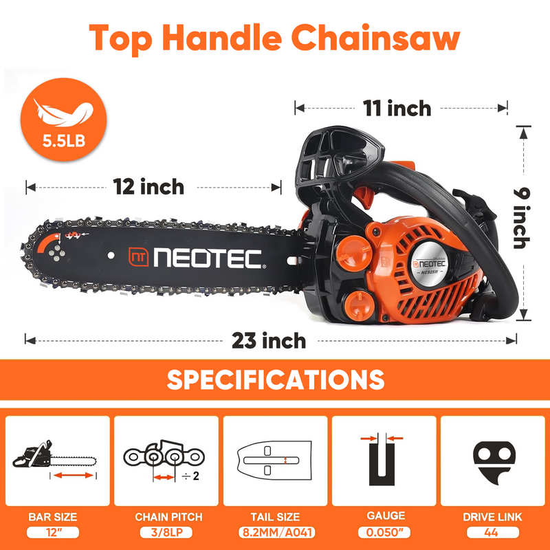 NEOTEC F2511 12 Inch 25CC Top Handle Gas Chainsaw US STOCK