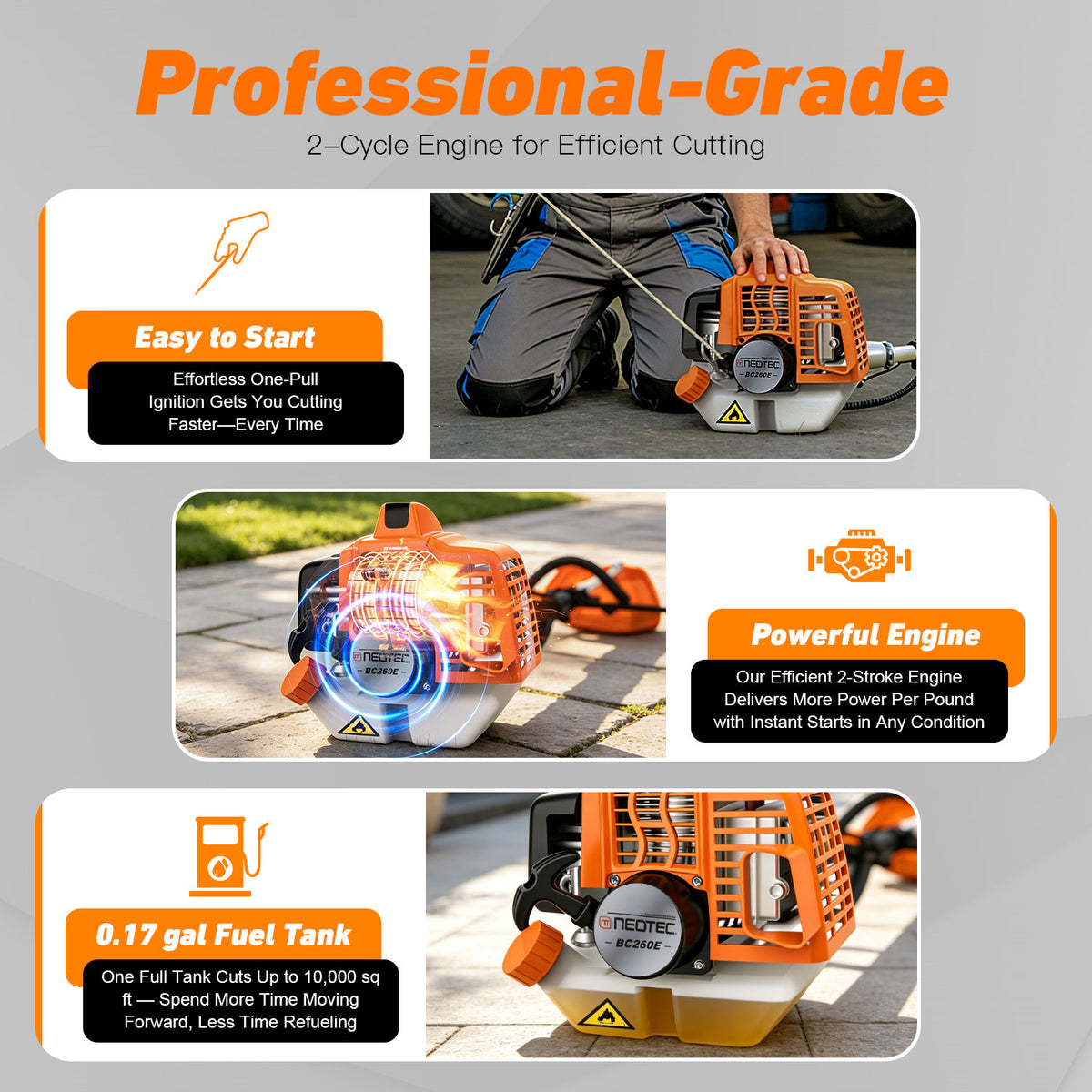 NEOTEC 26cc 4 in 1 String Trimmer/Edger, Pole Saw, Hedge Trimmer and Brush Cutter Blade BC260E-JS