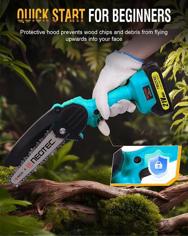 NEO-TEC 6 Inch Mini Chainsaw Cordless with 2 Batteries + 3 Chains + 2 Bars