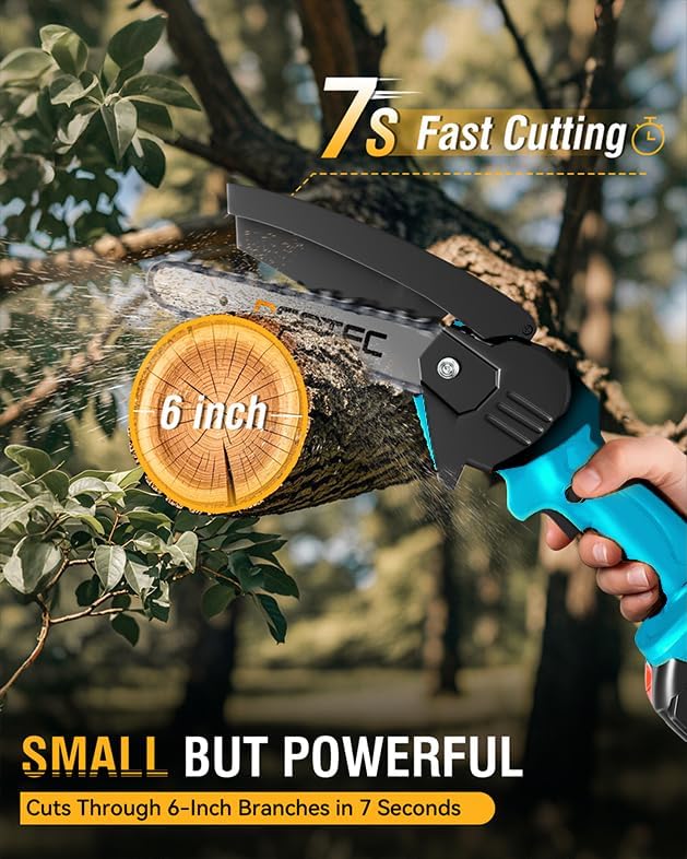 NEO-TEC 6 Inch Mini Chainsaw Cordless with 2 Batteries + 3 Chains + 2 Bars