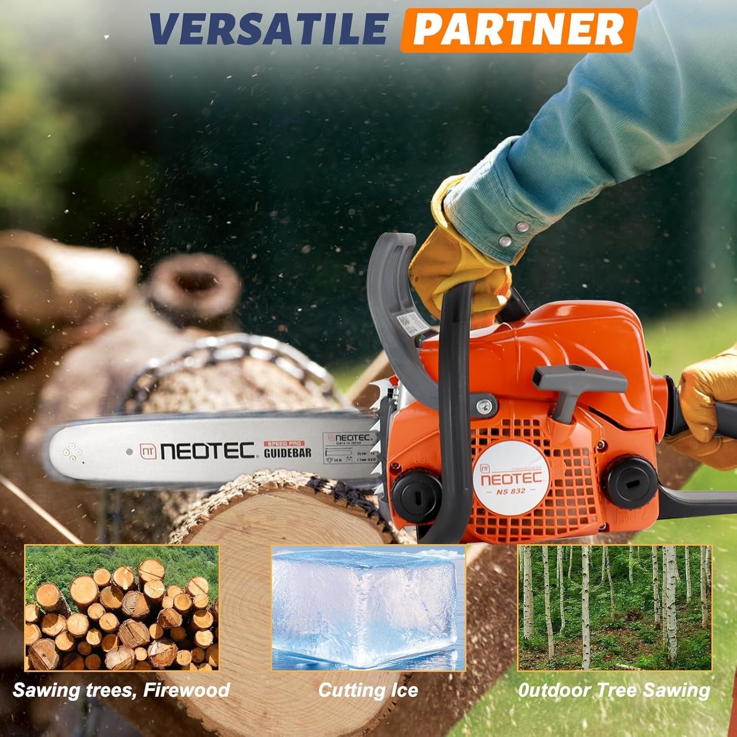 NEOTEC Gas Chainsaw NS832 best 31.8cc chainsaw for oak wood cutting