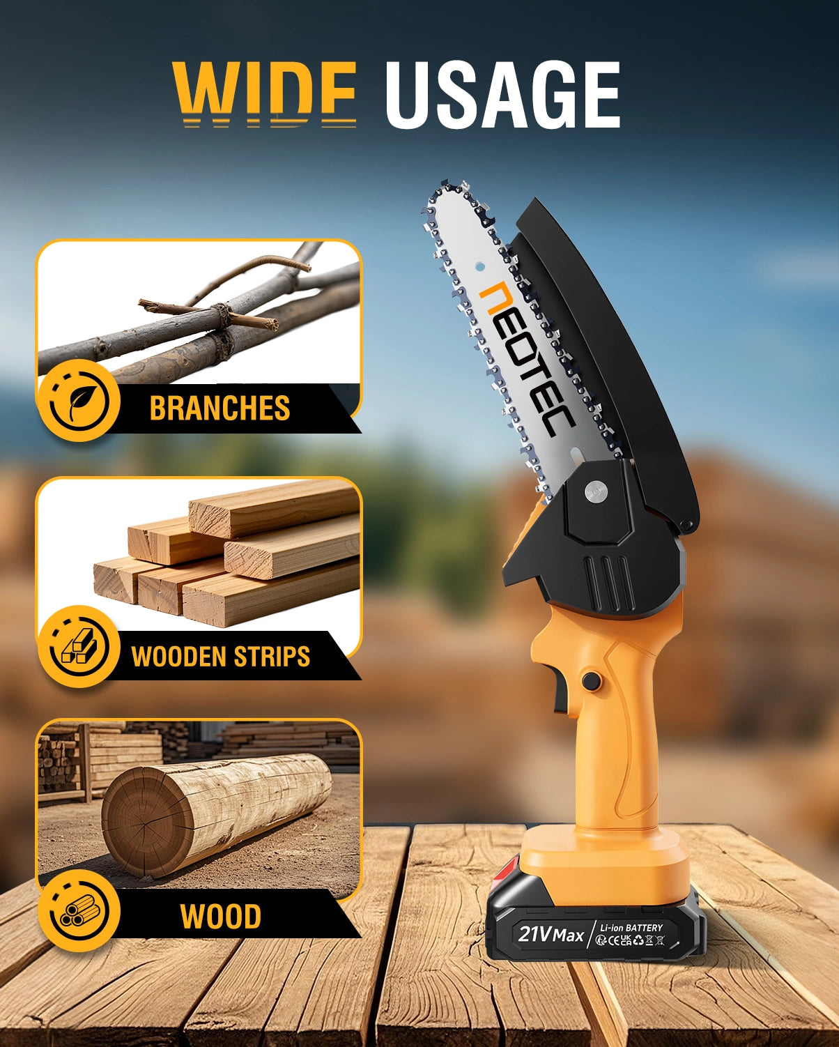 Mini Chainsaw Cordless 6-inch, NEOTEC Handheld Electric Chainsaw