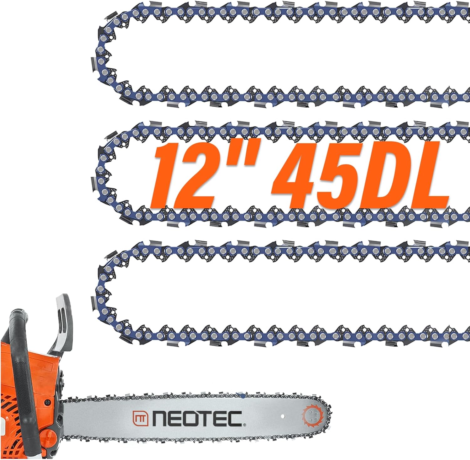 12 Inch Chainsaw Chain 3/8" LP Pitch .043" Gauge 45 Drive Links, Fits for Dewalt 20V DCCS620, Kobalt 1224, Milwaukee M18, LCS1240 - DWO1DT612, WG350/ 380, Craftsman, Makita and more - R45 (3 Chains)