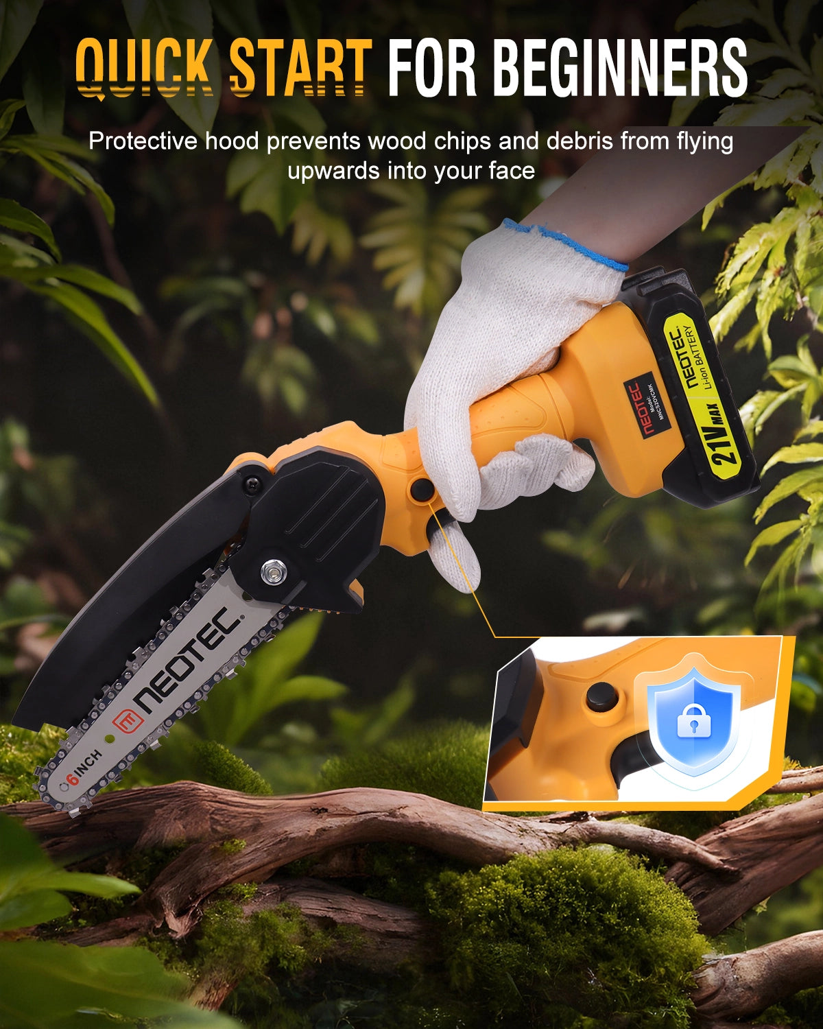 Mini Chainsaw Cordless 6-inch, NEOTEC Handheld Electric Chainsaw