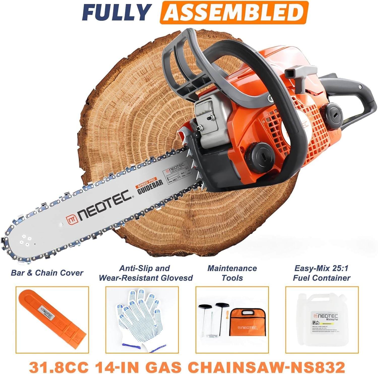 NEOTEC Gas Chainsaw NS832 heavy-duty 31.8cc chainsaw for storm cleanup