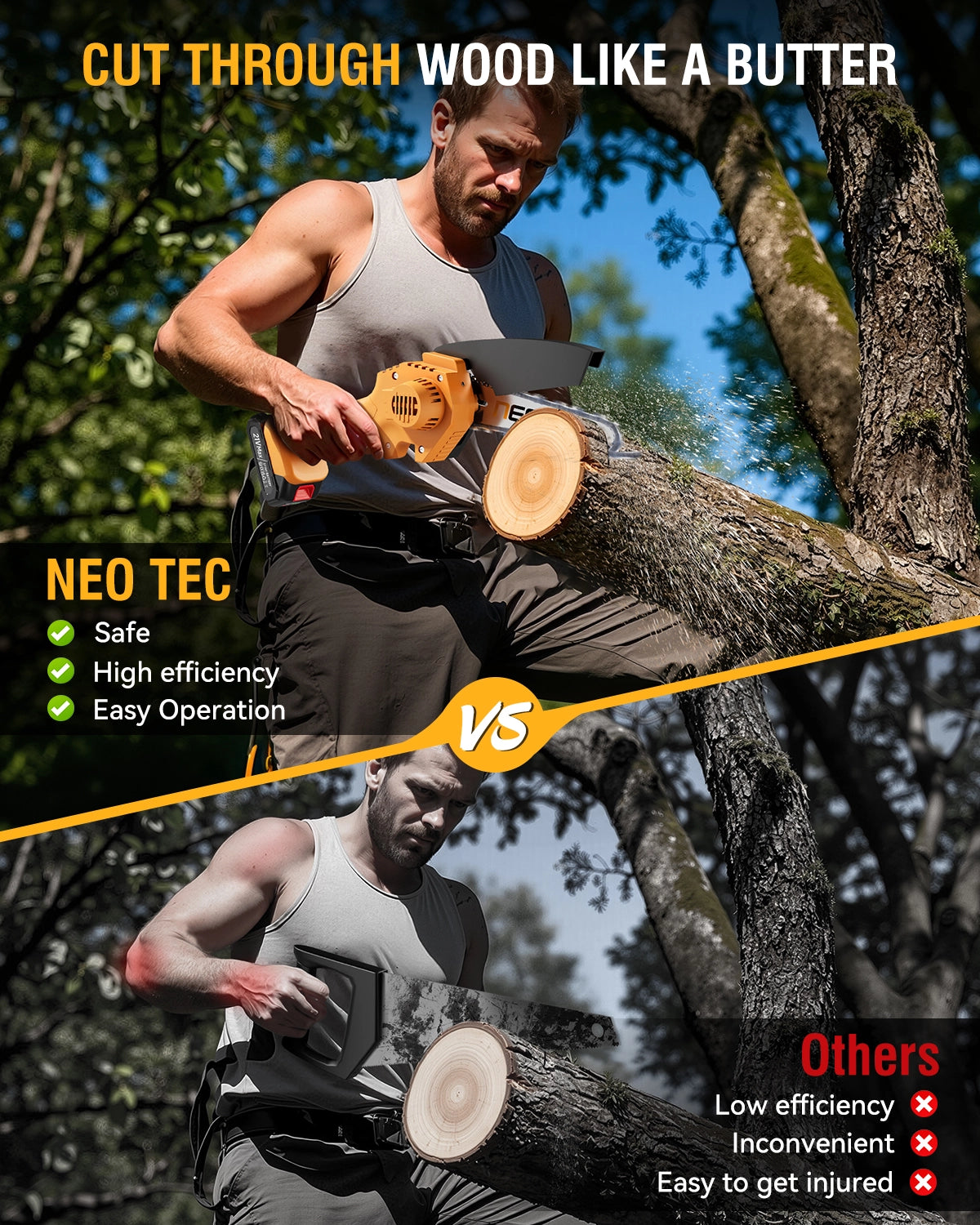 Mini Chainsaw Cordless 6-inch, NEOTEC Handheld Electric Chainsaw