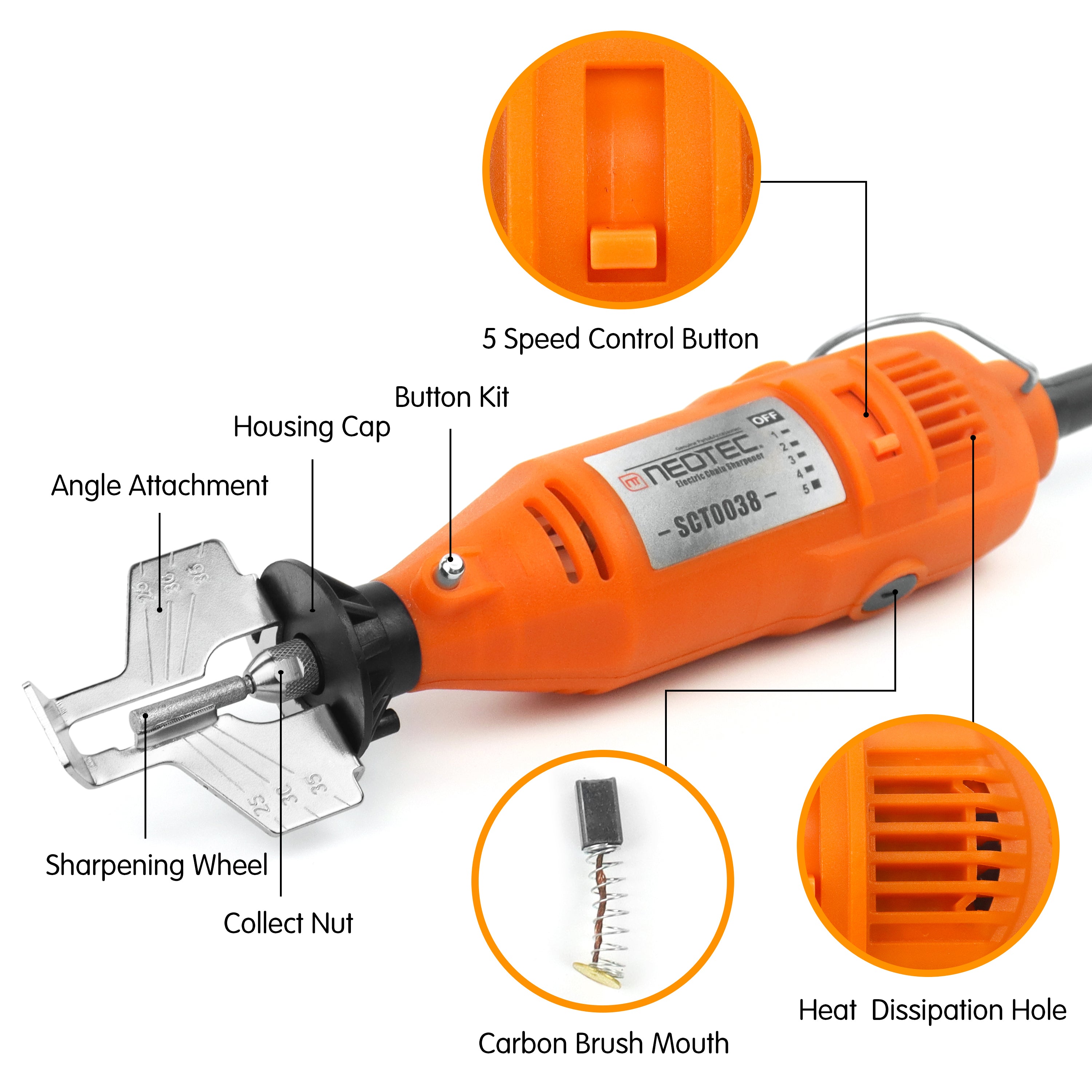 Professional Chain Sharpener with Angle-Adjustable Guide Roller