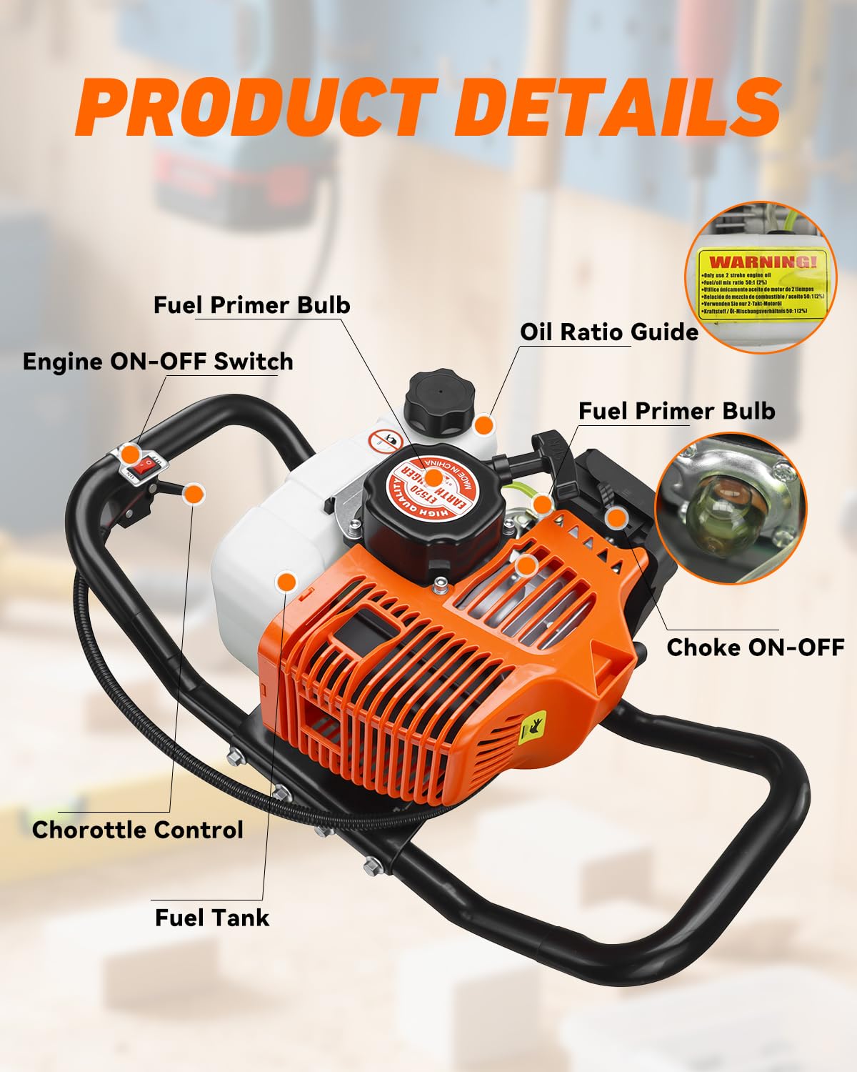 [Final Price $206] ET520 63cc 2-Stroke Gas Powered Earth Auger Petrol Drill Borer for Garden & Lawn