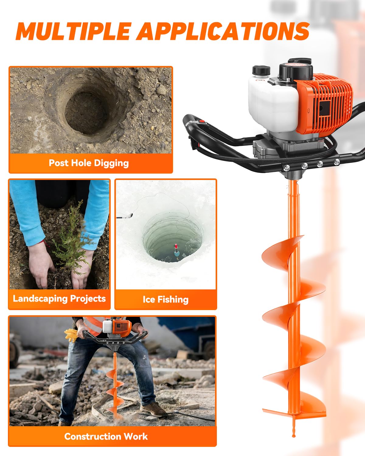[Final Price $206] ET520 63cc 2-Stroke Gas Powered Earth Auger Petrol Drill Borer for Garden & Lawn