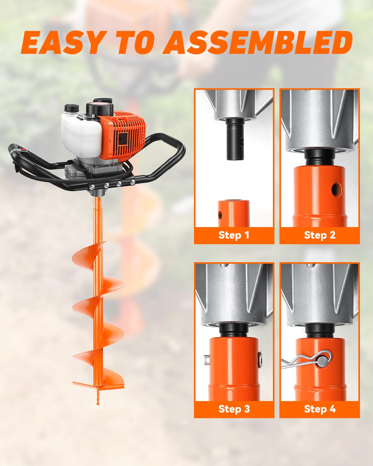 ET520 63cc 2-Stroke Gas Powered Earth Auger Petrol Drill Borer for Garden & Lawn