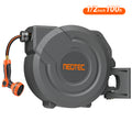NEOTEC Retractable Garden Hose Reel 1/2 inch x 100ft - Wall Mounted Heavy Duty Hose Reel with 3/4 Inch Brass Fittings & 9-Pattern Nozzle - Auto Rewind System, Any Length Lock, 180° Swivel Bracket G30A1230