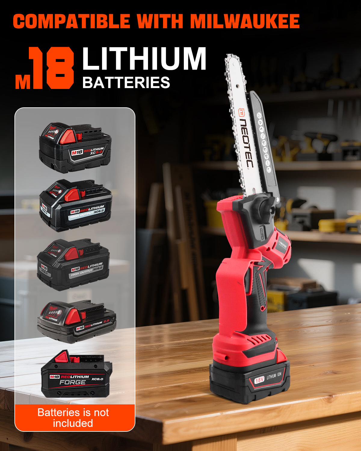 6&8 Inch Cordless Mini Chainsaw Compatible with Milwaukee M18 Battery