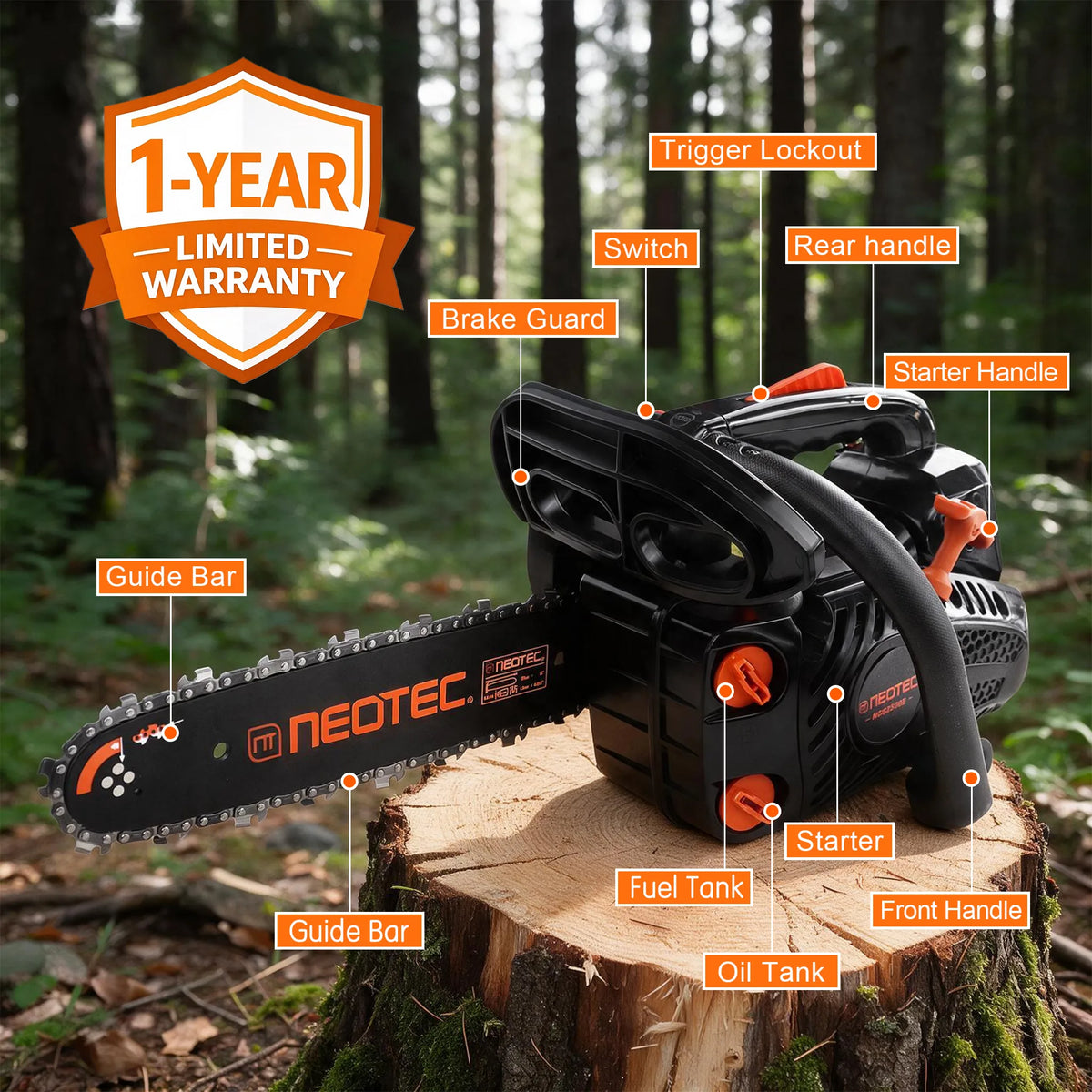 Neo-tec NCS2500E 12in 25cc 25.4cc Top Handle Gas Chainsaw