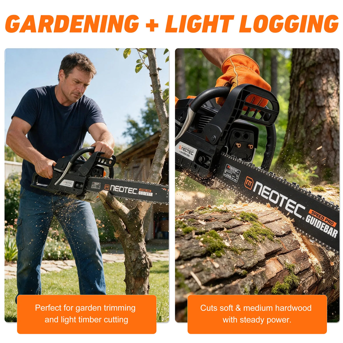 NEOTEC NCS5800E 58CC Gas Chainsaw 18" & 20" Bar Easy Start for Wood Cutting