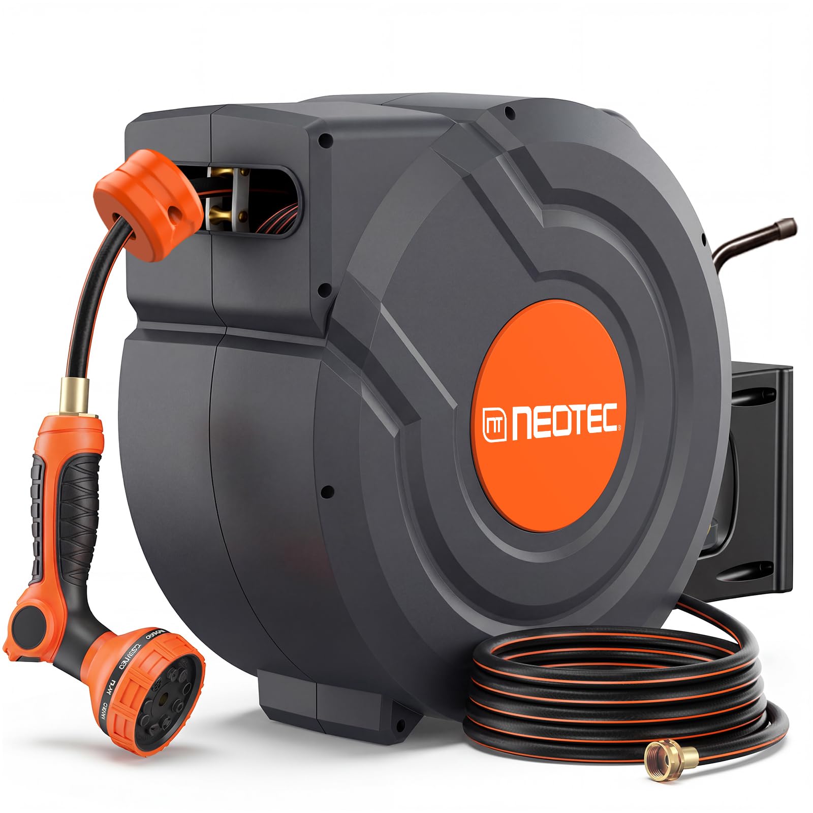 NEOTEC 150ft 1/2 Inch Retractable Garden Hose Reel, Heavy Duty UV Resistant Wall Mount G501250A