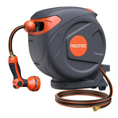 NEOTEC 50ft 5/8 Inch Retractable Garden Hose Reel, Heavy Duty UV Resistant Wall Mount G255815