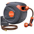 NEOTEC New Retractable Garden Hose Reel 65ft 1/2 Inch Wall Mount 180° Swivel with 9 Pattern Nozzle G201220