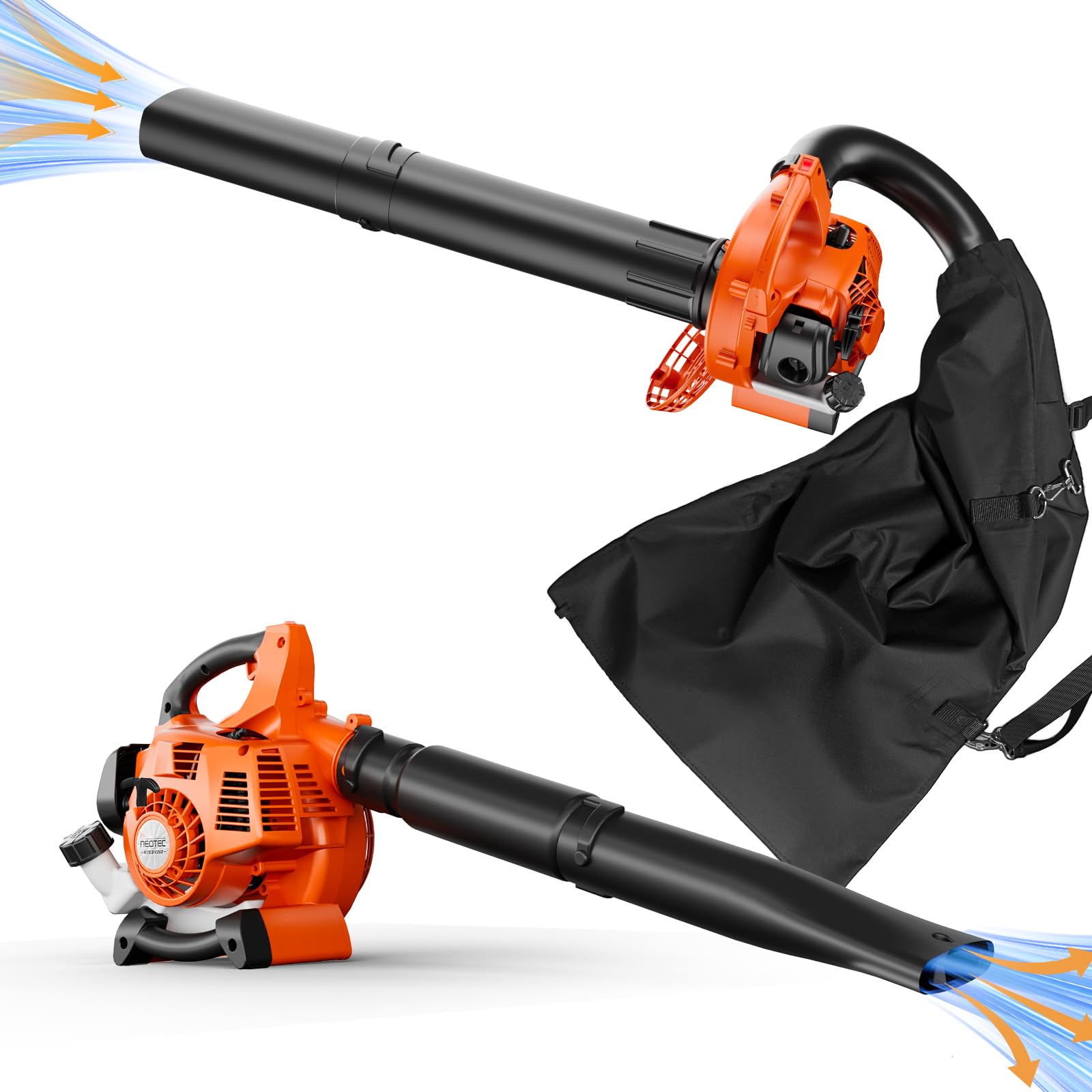 NEOTEC 3-in-1 Leaf Vacuum with Bag and Leaf Mulcher, Gas Leaf Blower – 25.4cc 180 MPH 432 CFM Handheld Blower