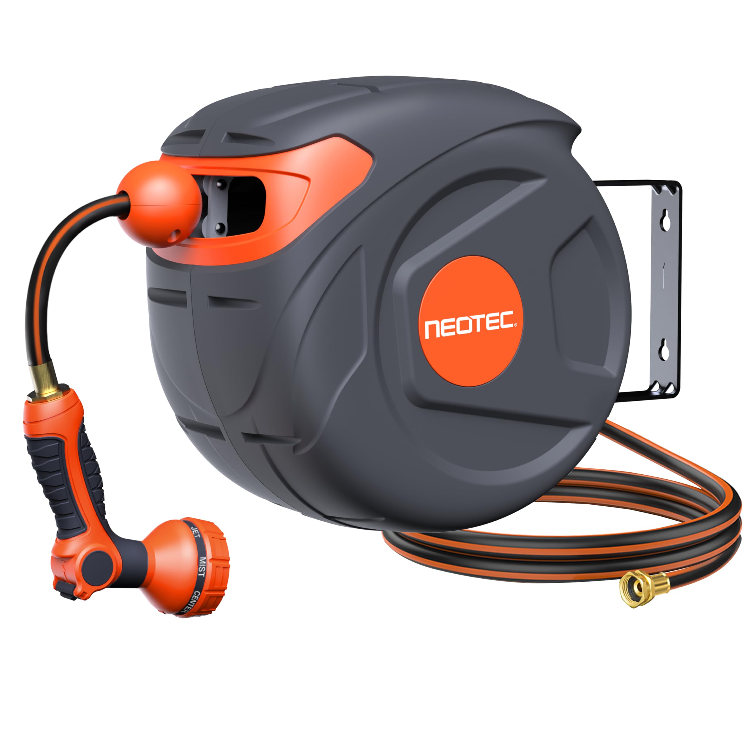 NEO-TEC 33ft 1/2 Inch Retractable Garden Hose Reel Wall Mount 9 Patter