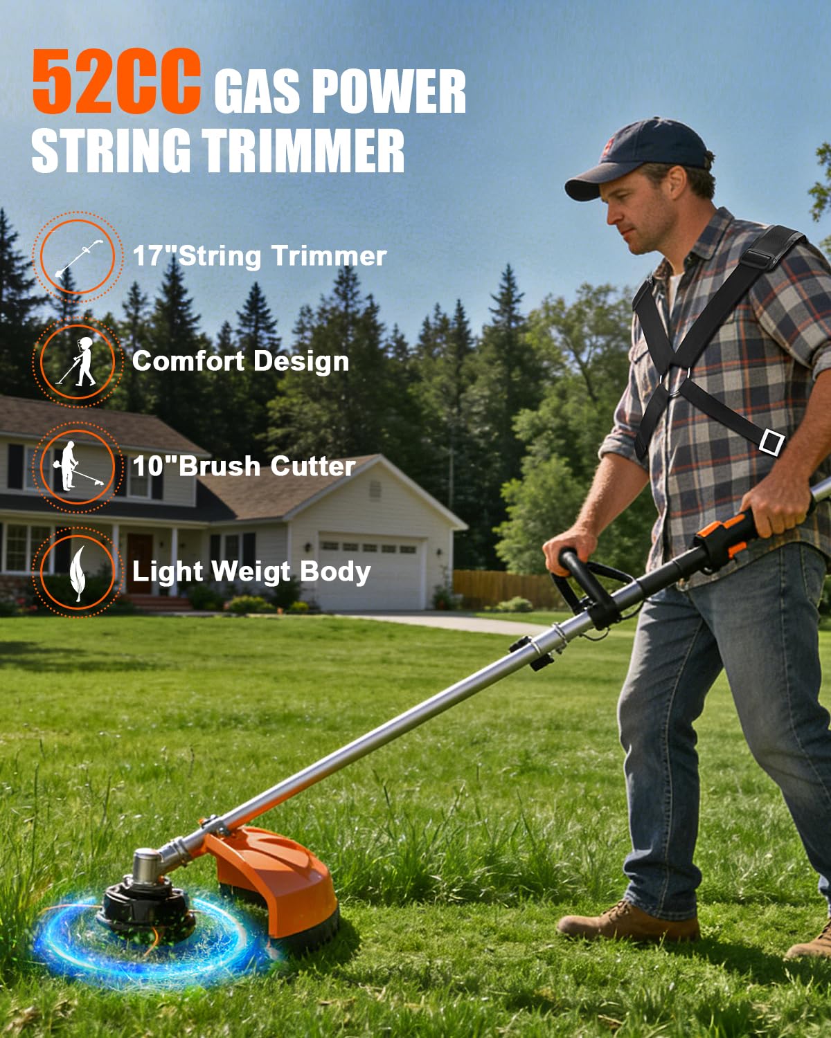 NEO-TEC 52CC 2-Stroke Gas Powered 5-in-1 Multi-Functional Weed Eater & Trimmer Combo Kit - Includes Grass Trimmer, Brush Cutter, Hedge Trimmer, Pole Saw, Blade